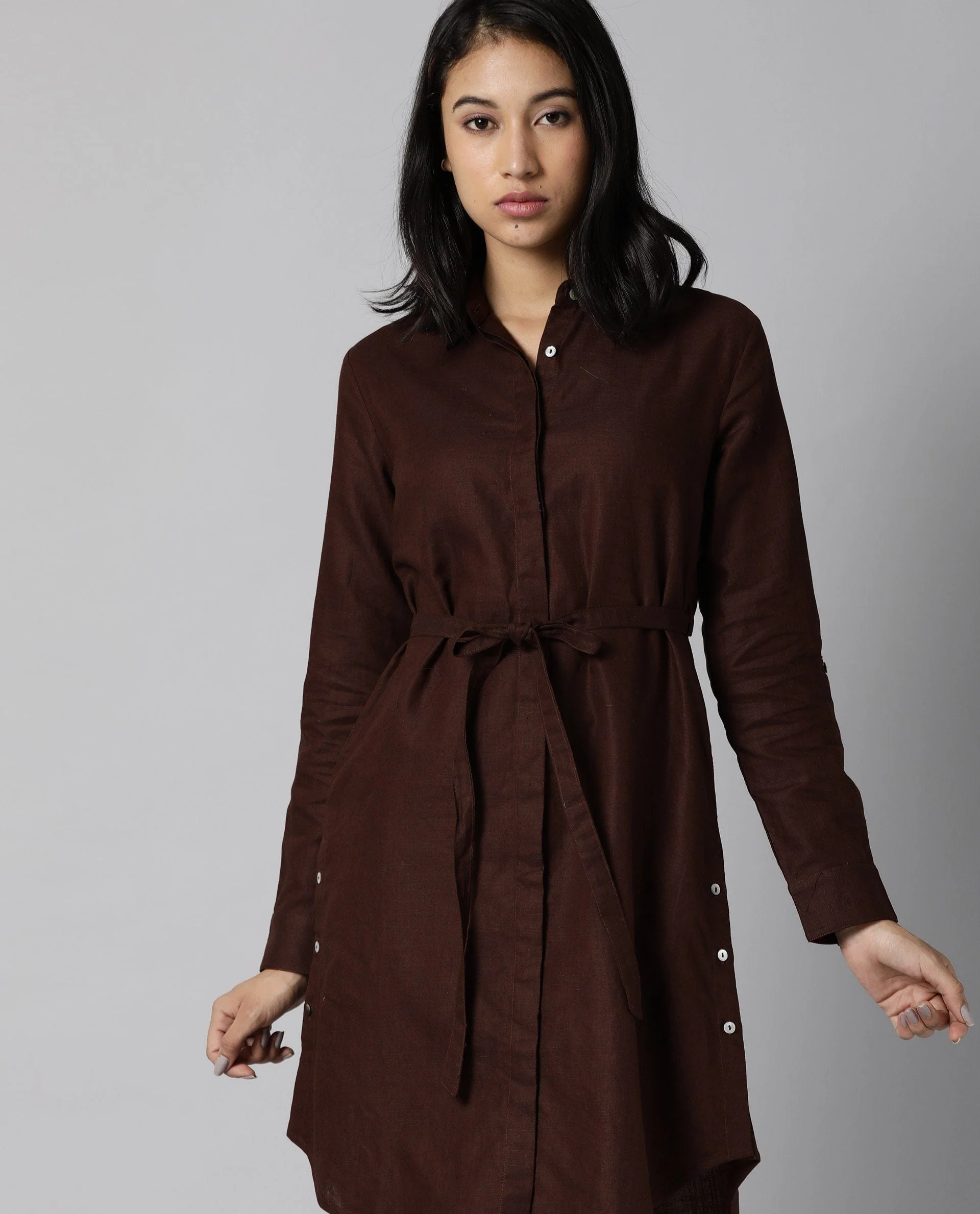 Rareism Women Crawl Brown Dress Full Sleeves Solid - Image 6