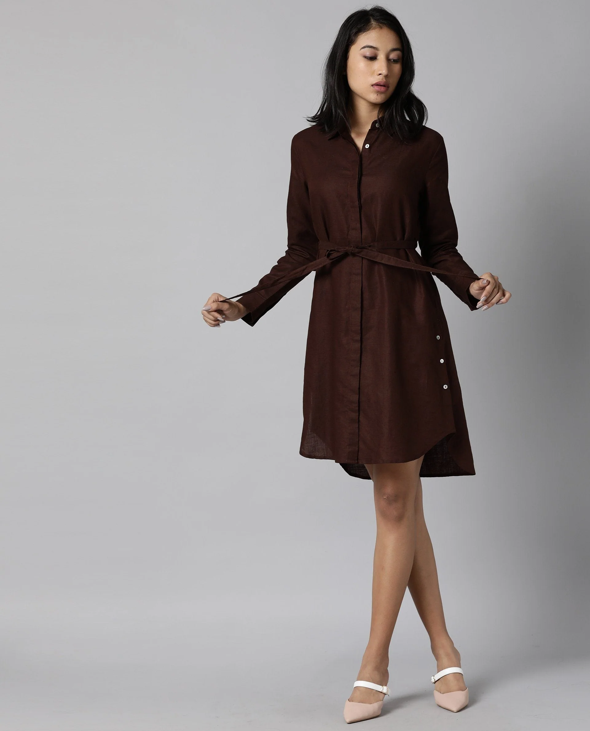 Rareism Women Crawl Brown Dress Full Sleeves Solid - Image 7
