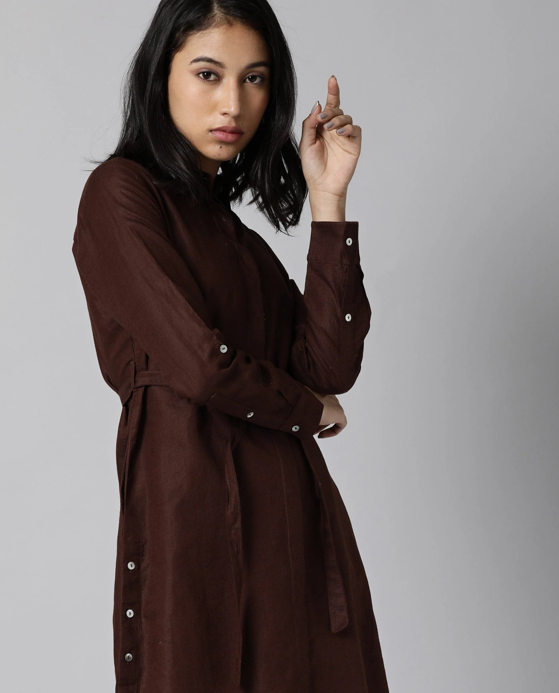 Rareism Women Crawl Brown Dress Full Sleeves Solid - Image 8