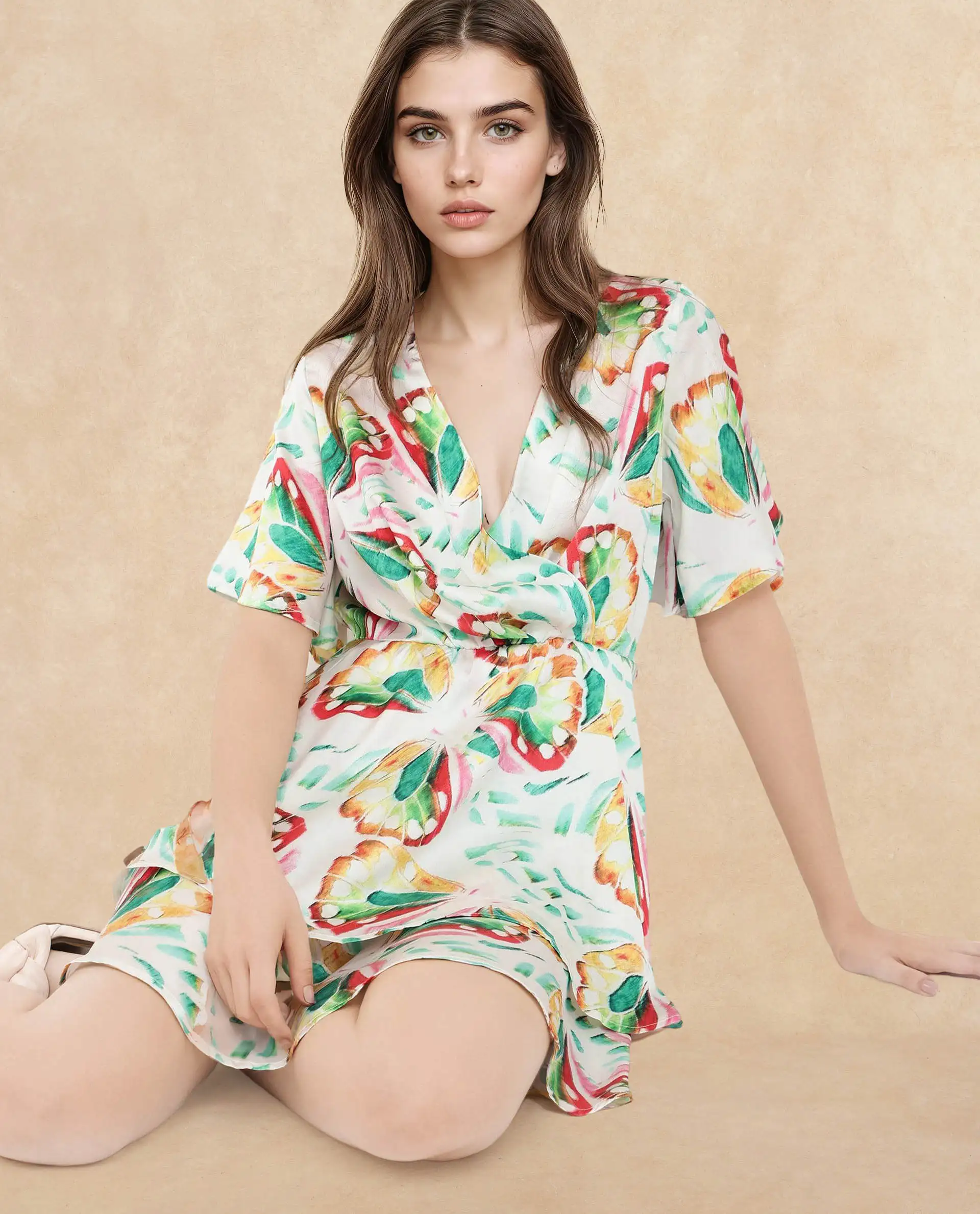 Rareism Women's Crelomi Light Multi Overlap Neck Floral Print Mini Fit And Flare Dress - Image 4
