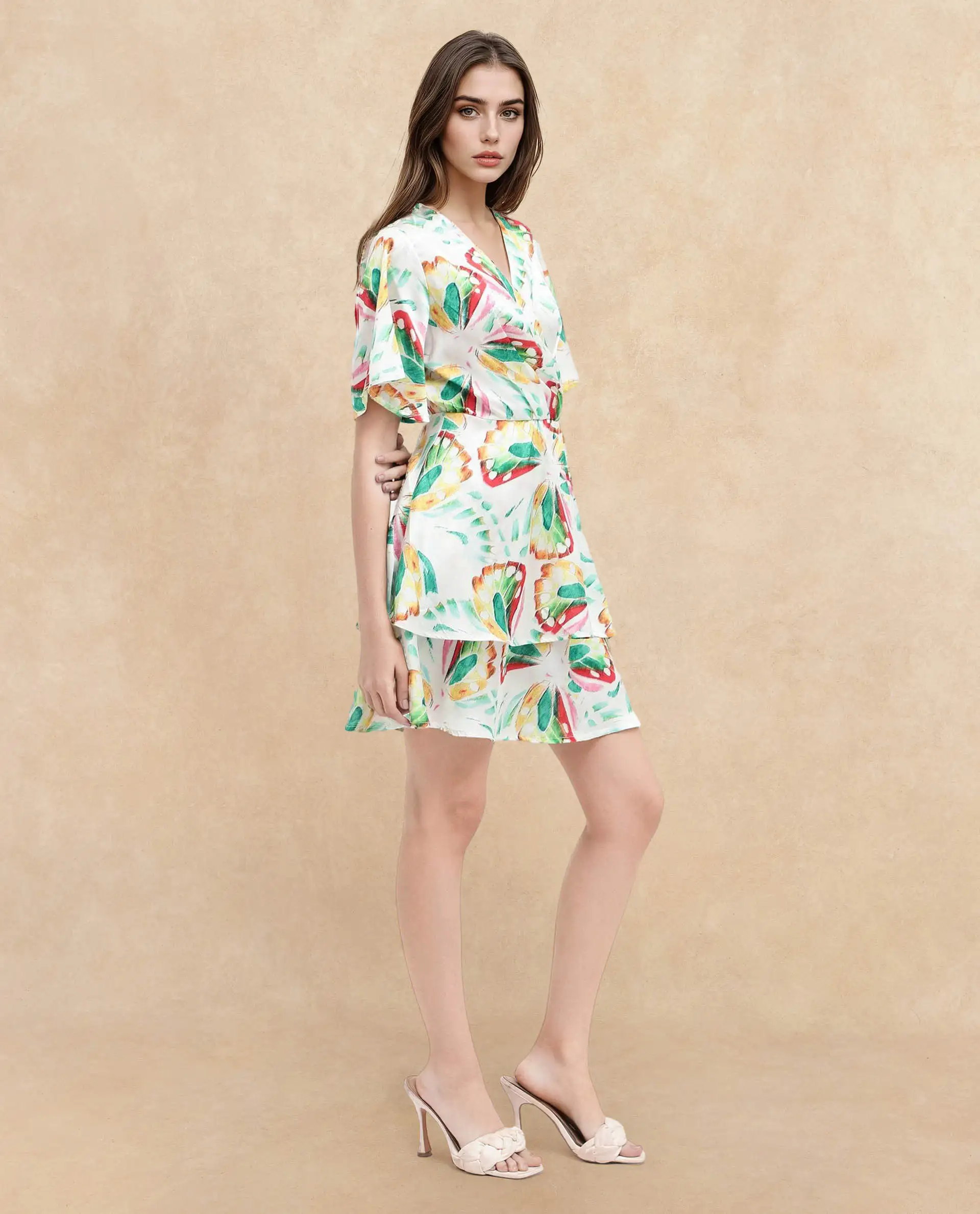 Rareism Women's Crelomi Light Multi Overlap Neck Floral Print Mini Fit And Flare Dress - Image 6