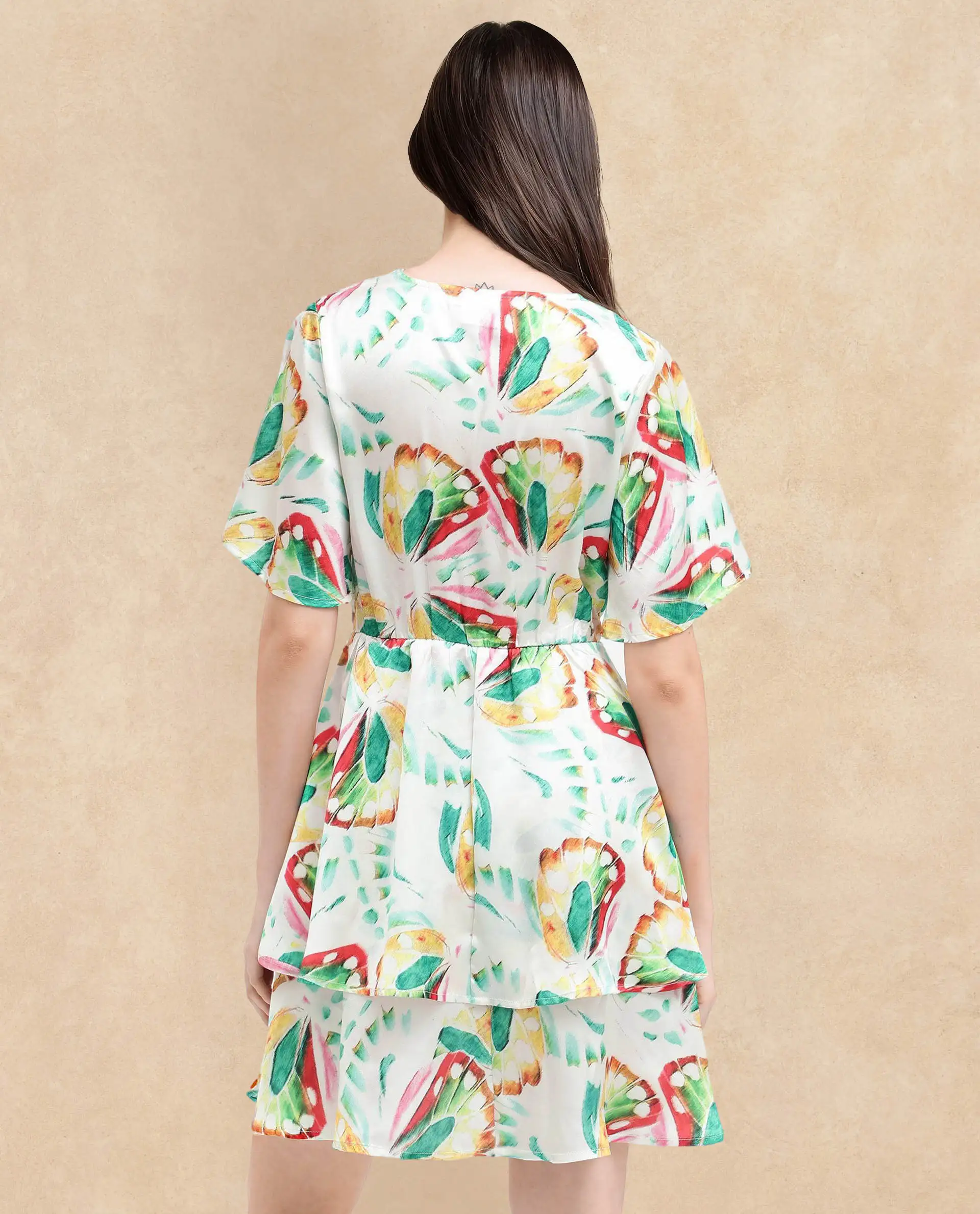 Rareism Women's Crelomi Light Multi Overlap Neck Floral Print Mini Fit And Flare Dress - Image 7