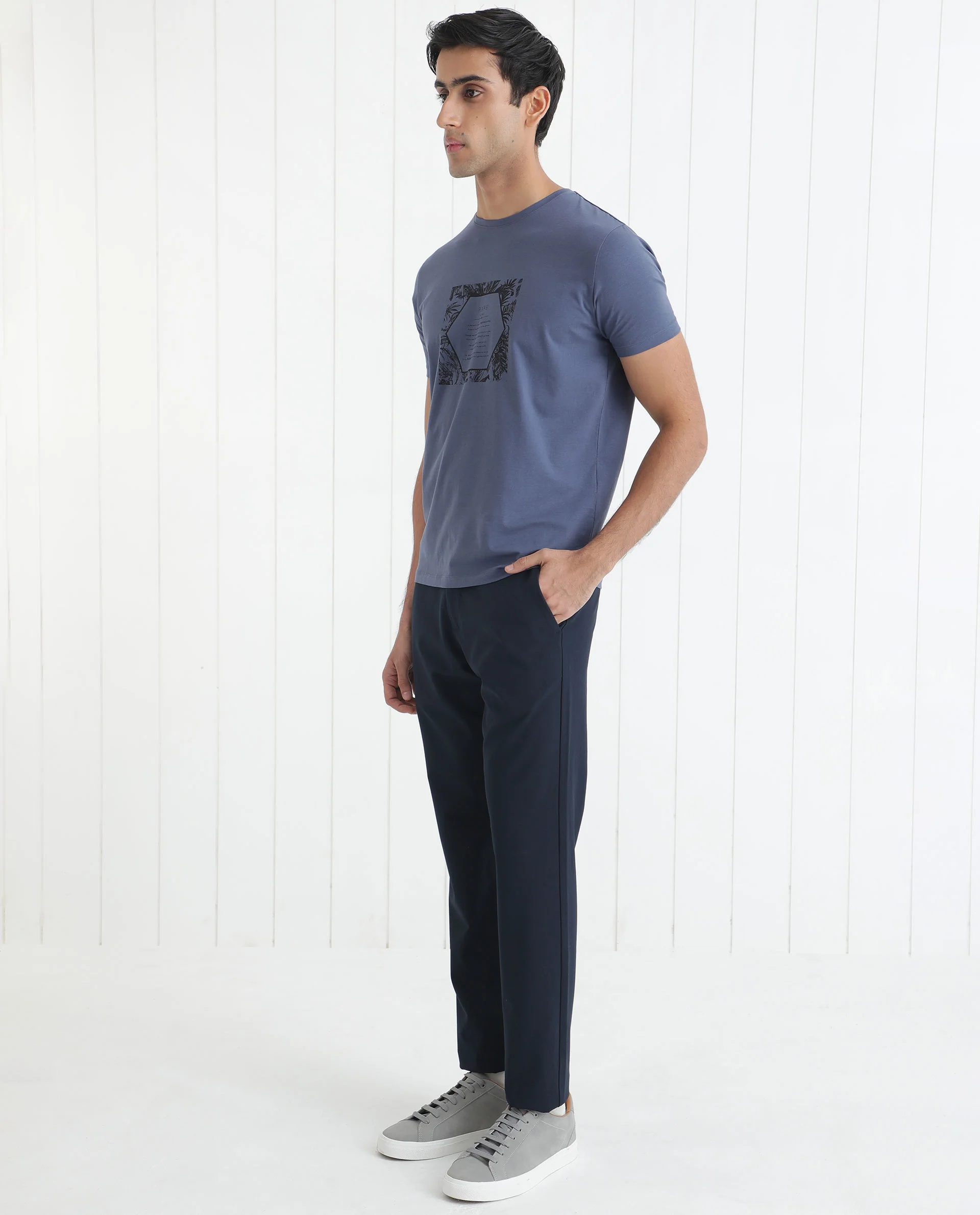 Rare Rabbit Men's Creswen Blue Graphic Print Boxy Fit Half Sleeve Crew Neck T-Shirt - Image 7