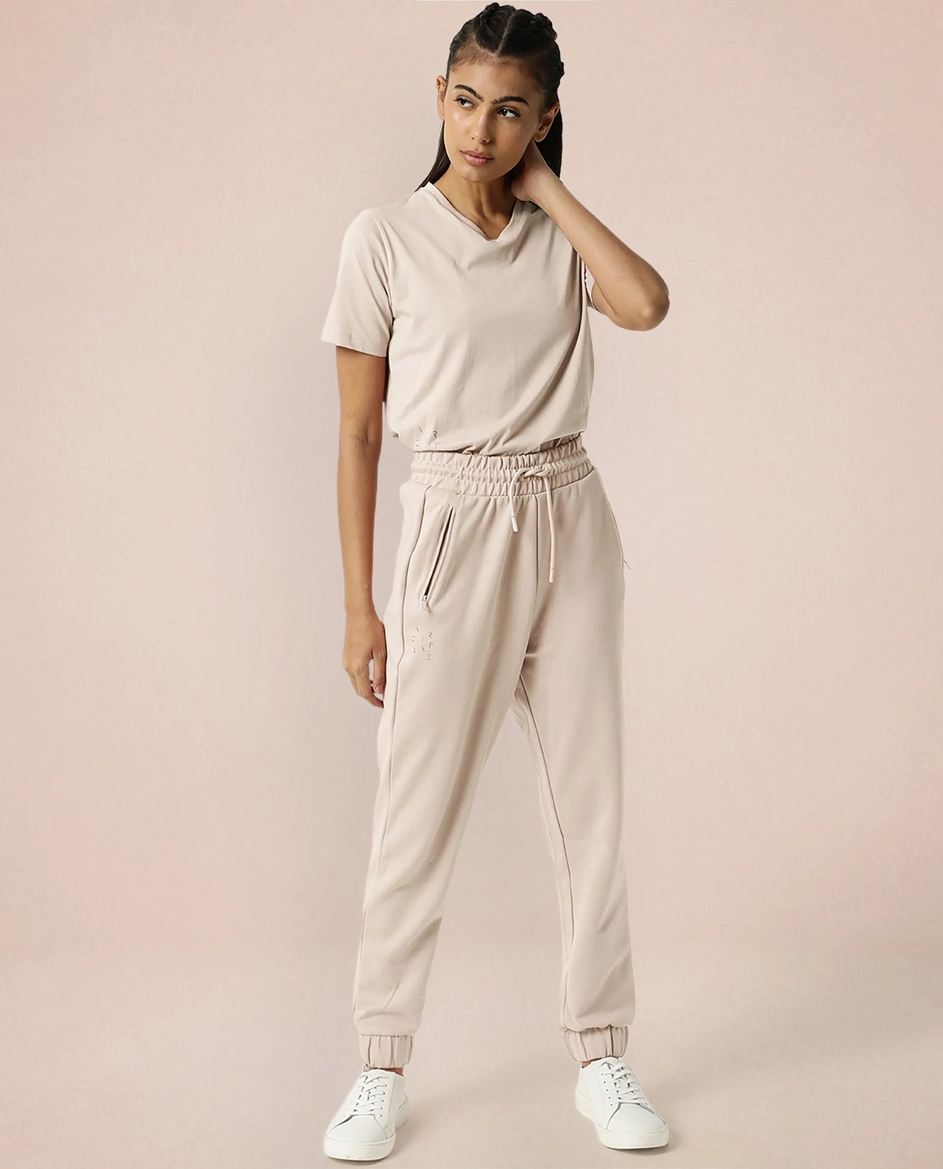 Rareism Women's Heavy Weight Interlock 340 Gsm Cotton Blend Plain Ankle Length Relaxed Fit Track Pant - Image 5