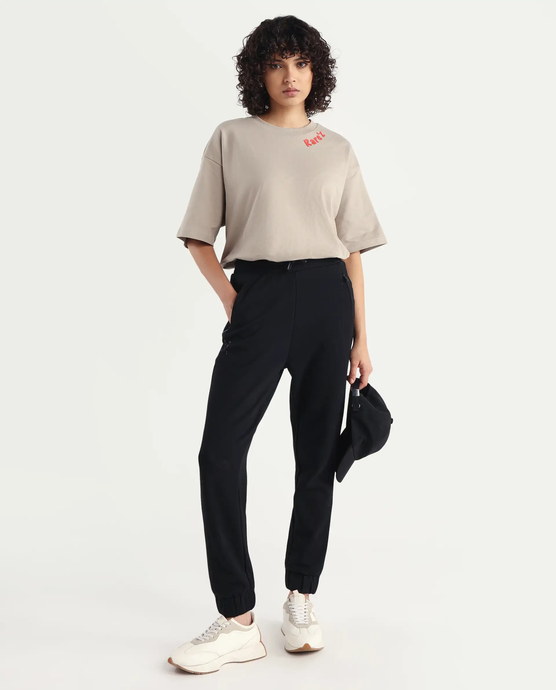 Rareism Women's Heavy Weight Interlock 340 Gsm Cotton Blend Plain Ankle Length Relaxed Fit Track Pant - Image 2