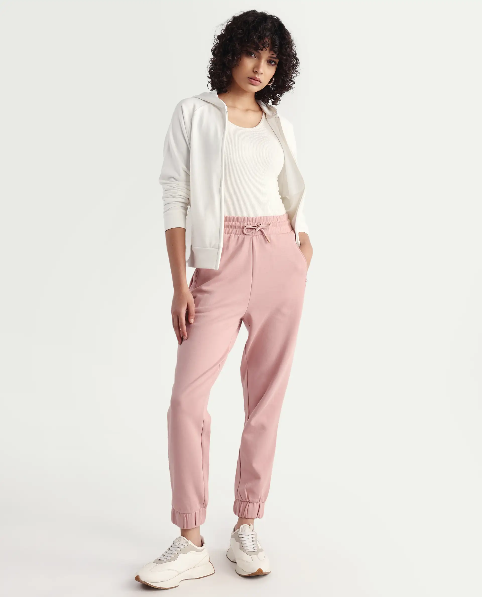 Rareism Women's Heavy Weight Interlock 340 Gsm Cotton Blend Plain Ankle Length Relaxed Fit Track Pant - Image 2