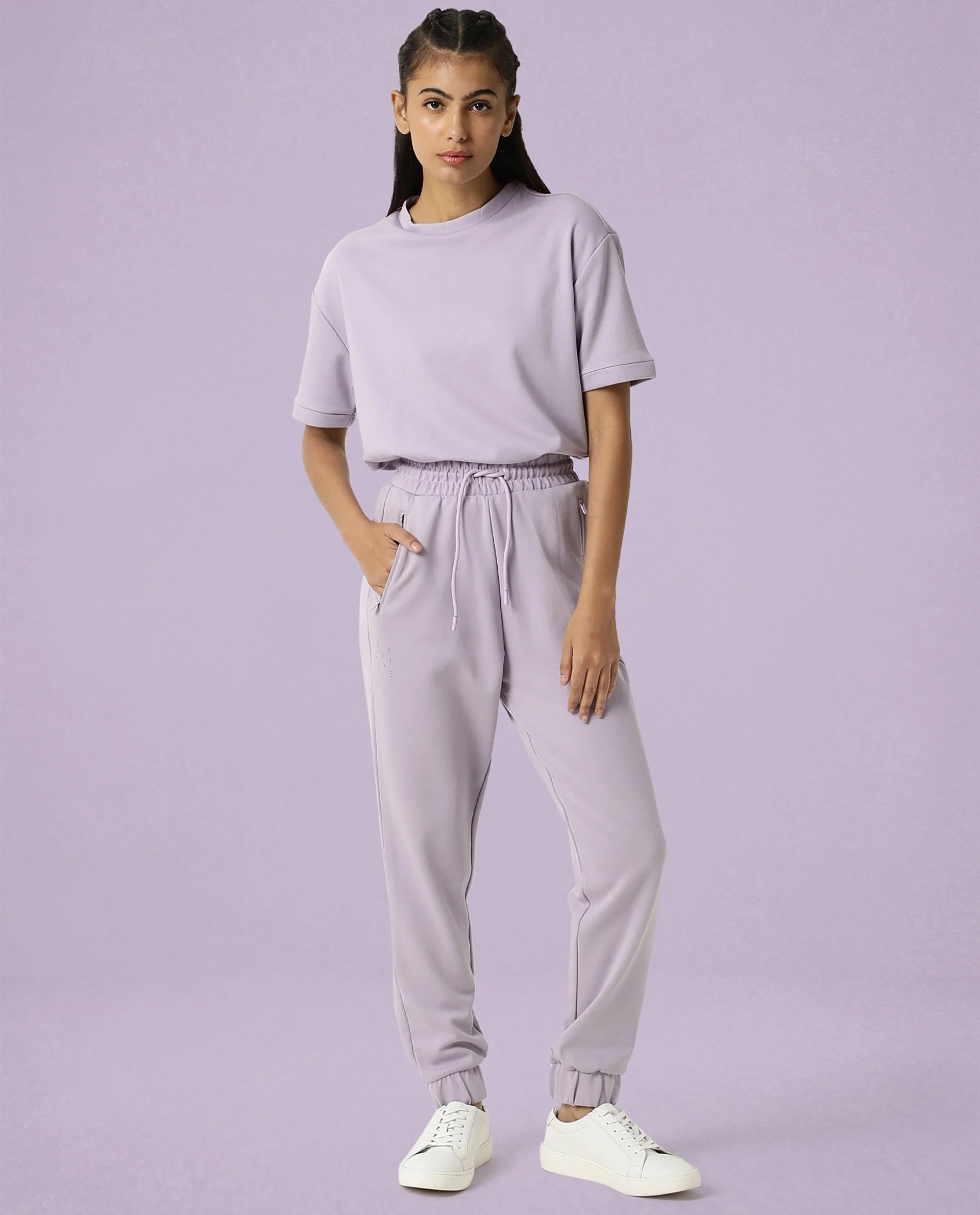 Rareism Women's Heavy Weight Interlock 340 Gsm Cotton Blend Plain Ankle Length Relaxed Fit Track Pant - Image 5