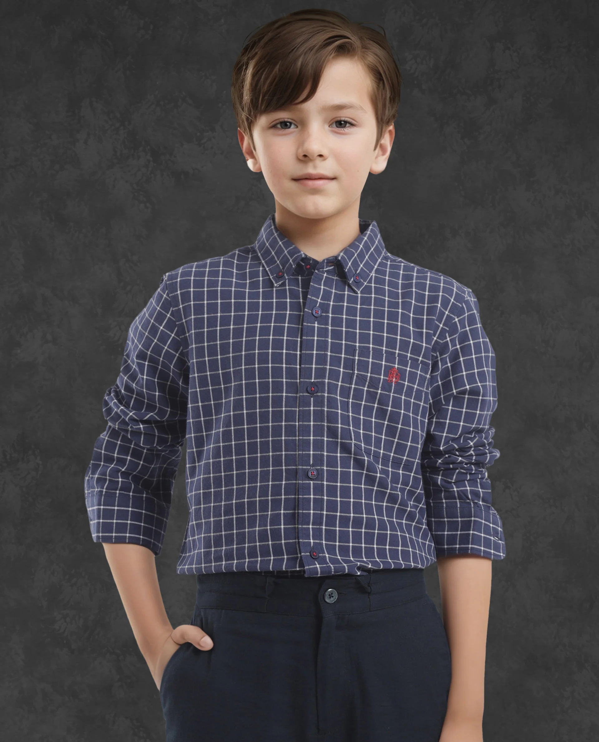 Rare Ones Kids Crew Navy Cotton Full Sleeves Button Down Collar Regular Fit Checked Shirt - Image 2