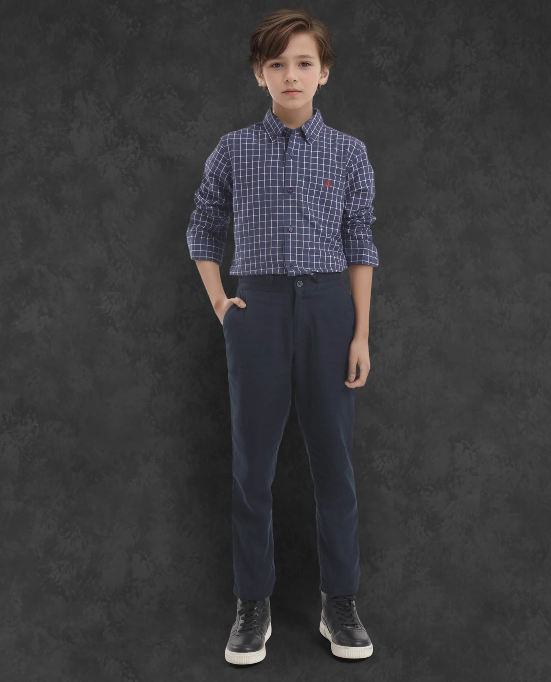 Rare Ones Kids Crew Navy Cotton Full Sleeves Button Down Collar Regular Fit Checked Shirt - Image 3