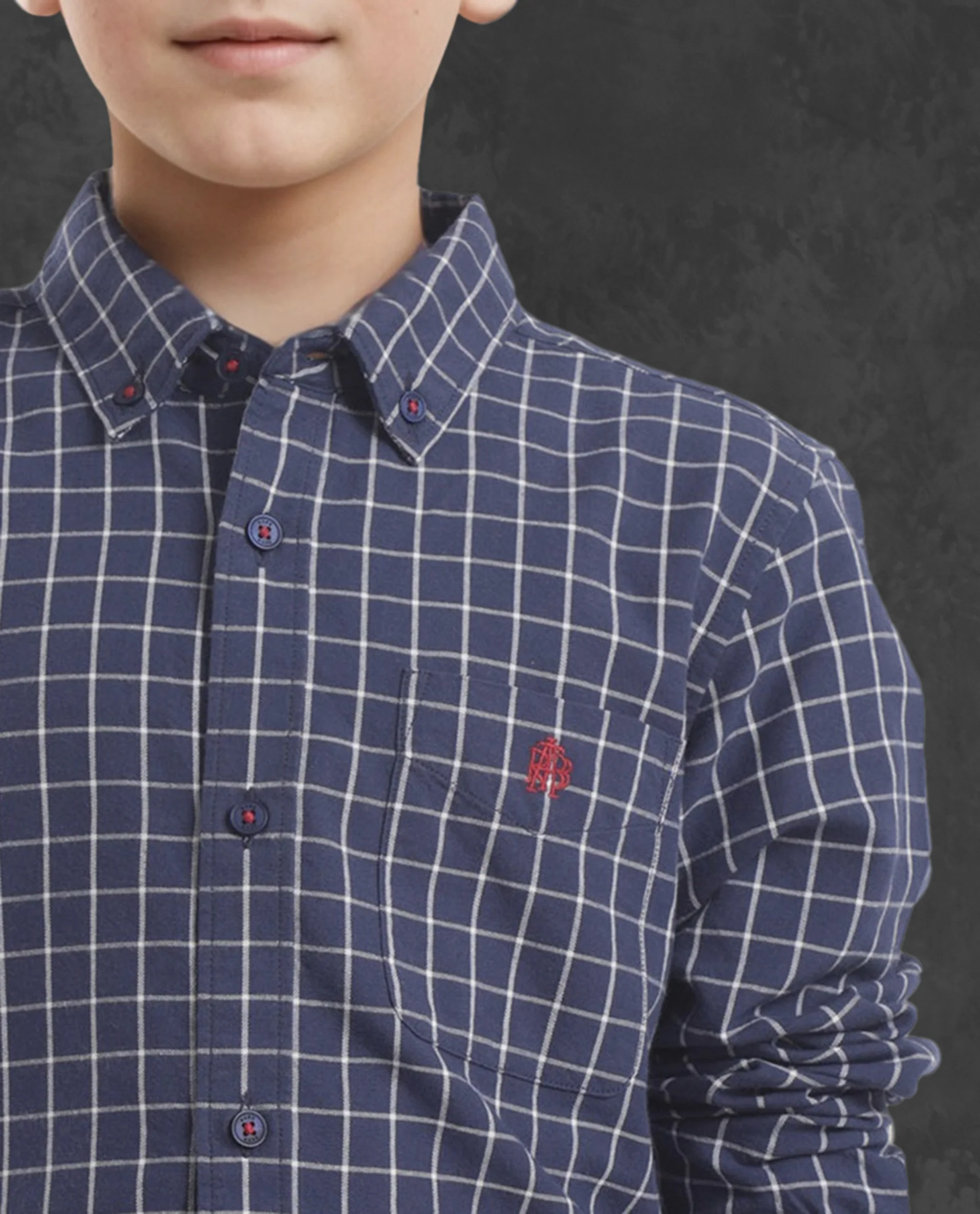 Rare Ones Kids Crew Navy Cotton Full Sleeves Button Down Collar Regular Fit Checked Shirt - Image 4