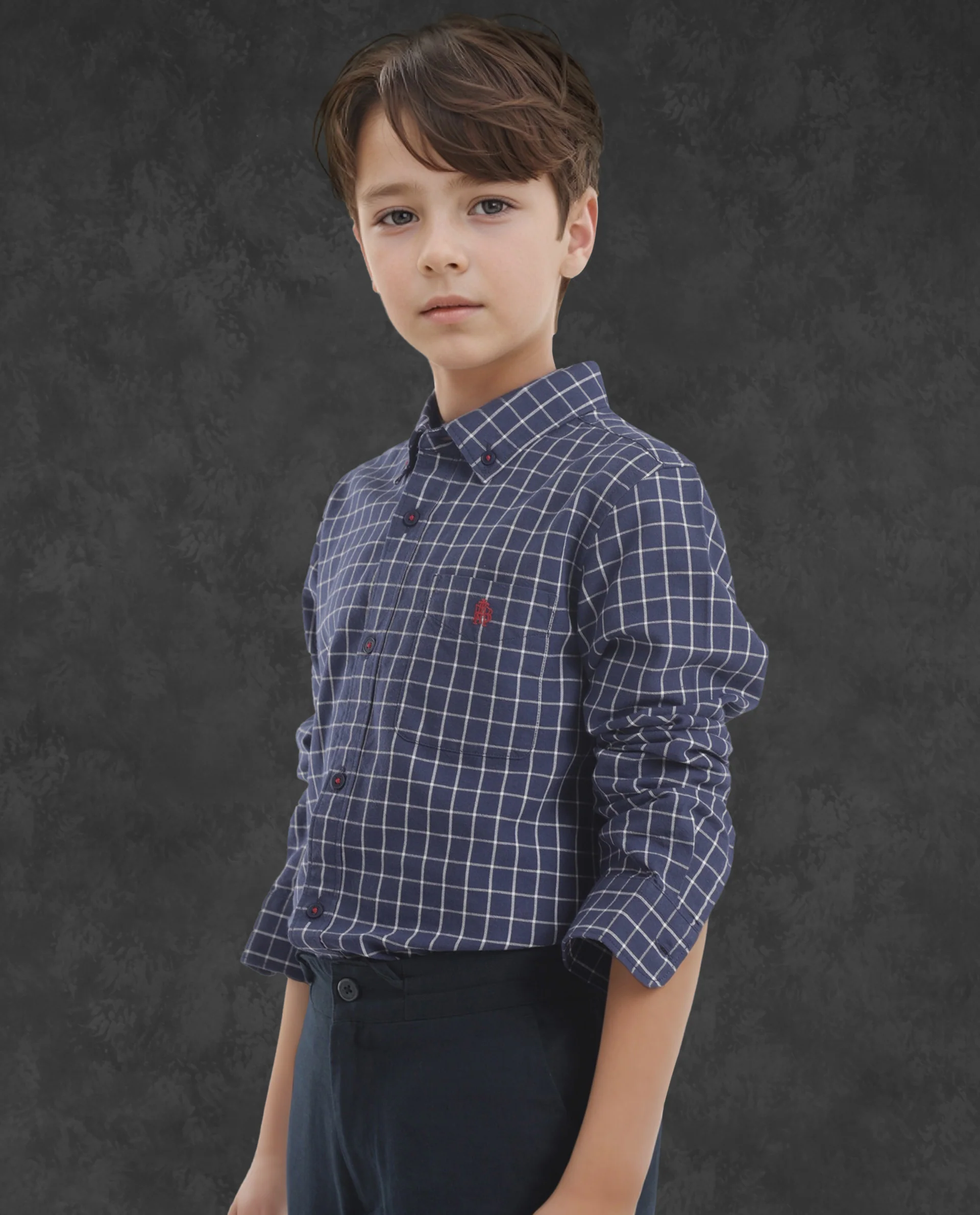 Rare Ones Kids Crew Navy Cotton Full Sleeves Button Down Collar Regular Fit Checked Shirt - Image 6