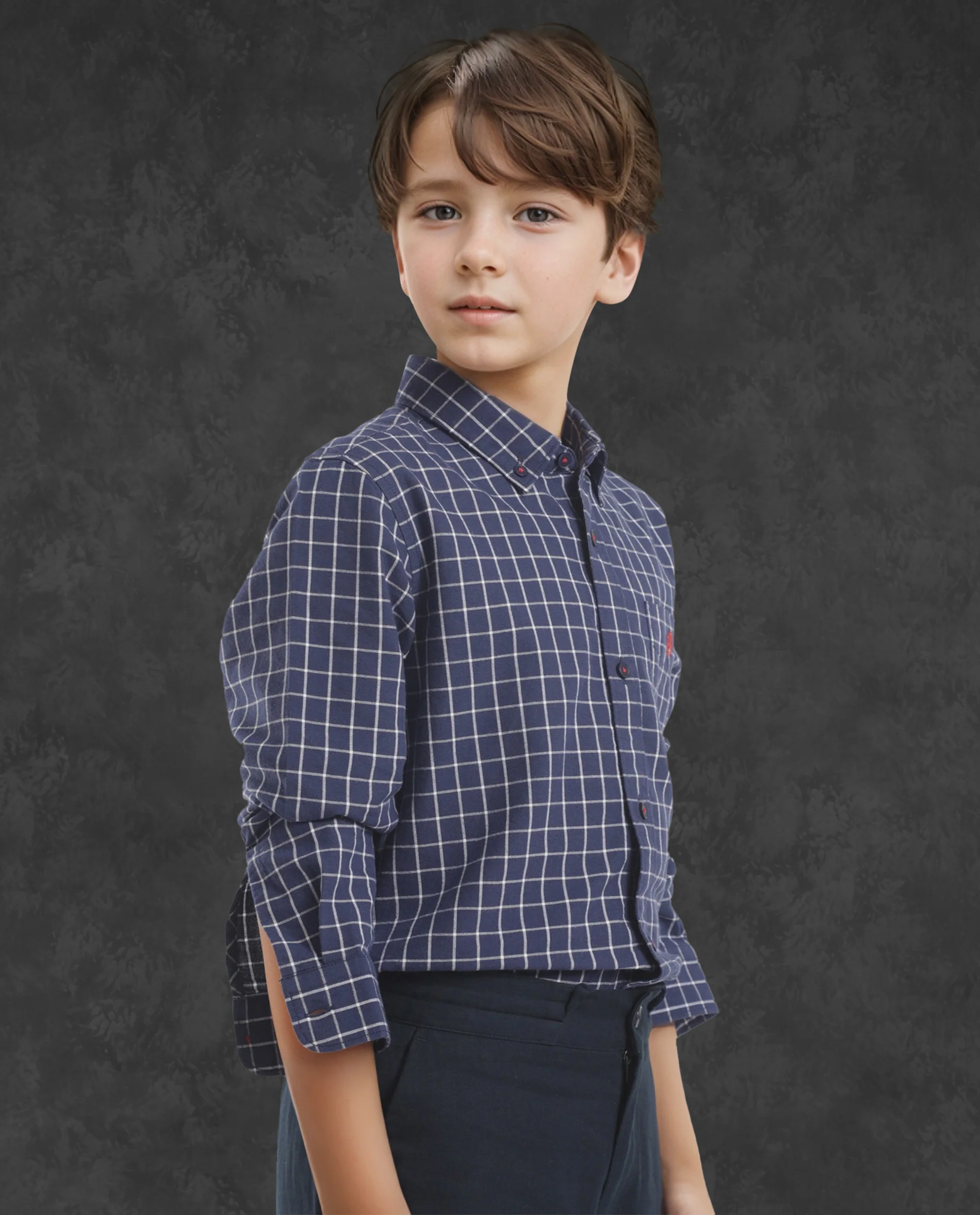 Rare Ones Kids Crew Navy Cotton Full Sleeves Button Down Collar Regular Fit Checked Shirt - Image 7