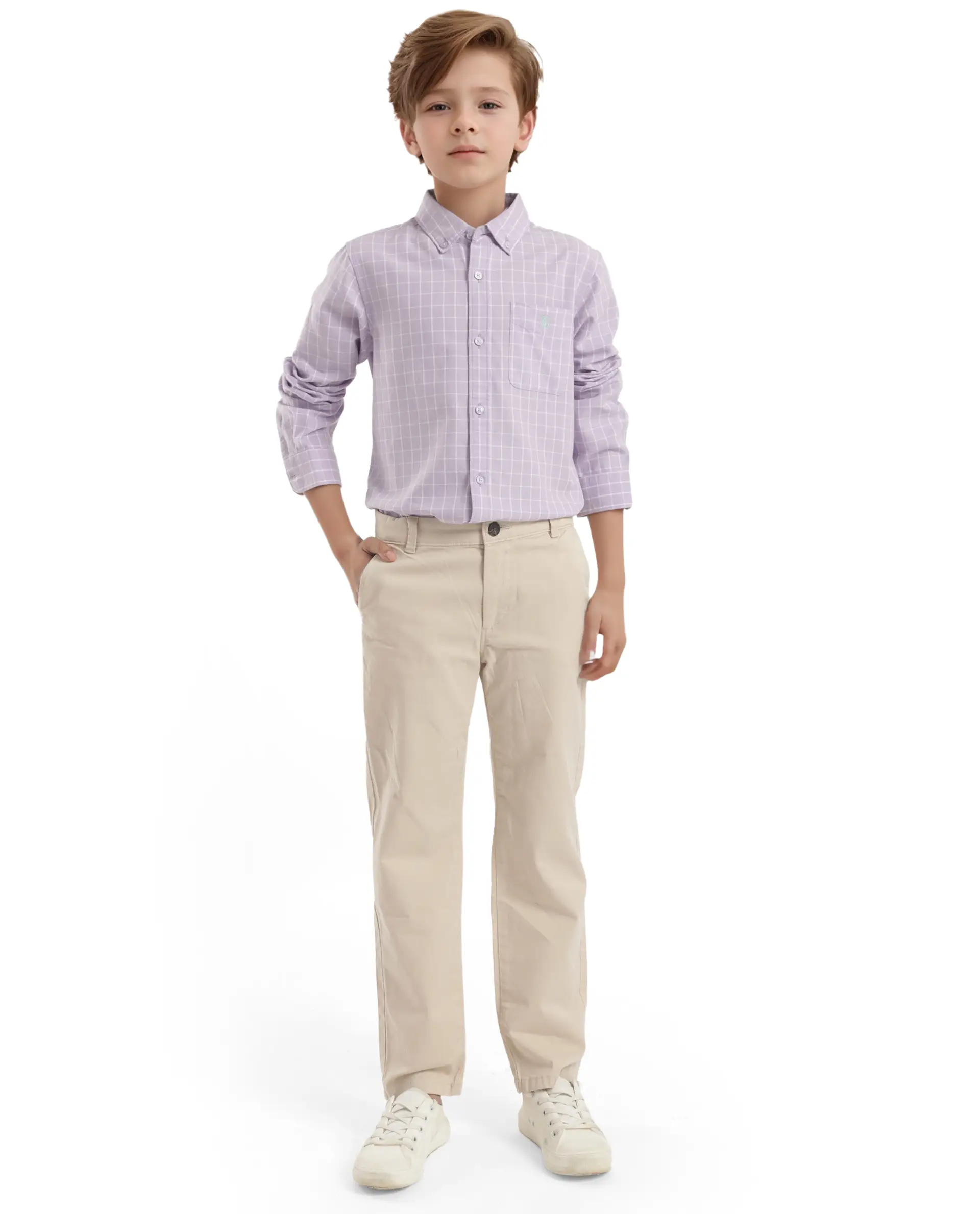 Rare Ones Kids Crew Purple Cotton Full Sleeves Button Down Collar Regular Fit Checked Shirt - Image 2