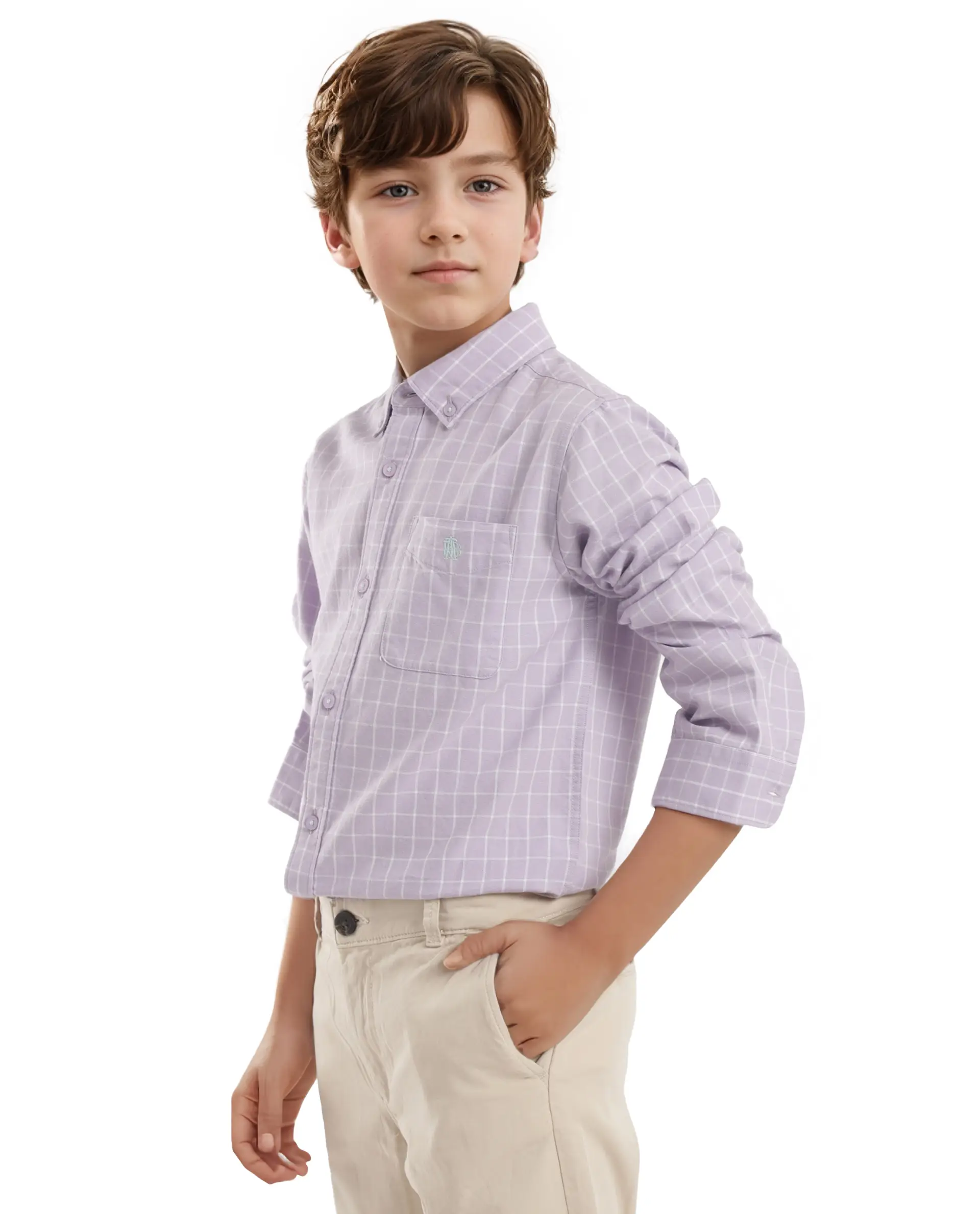 Rare Ones Kids Crew Purple Cotton Full Sleeves Button Down Collar Regular Fit Checked Shirt - Image 6