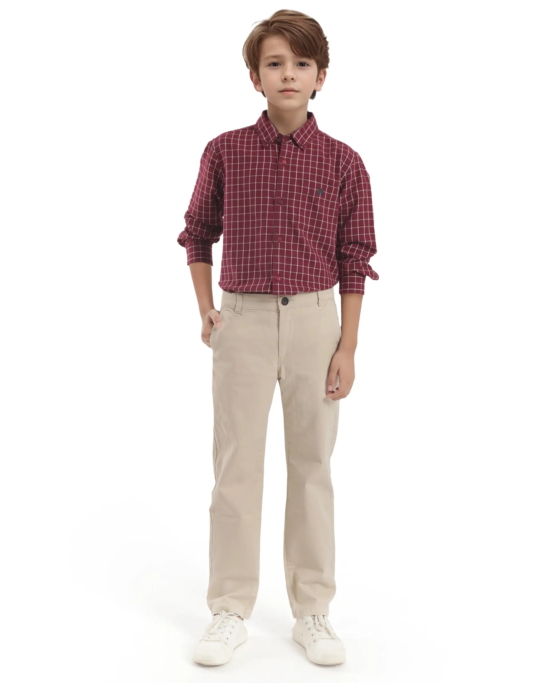 Rare Ones Kids Crew Red Cotton Full Sleeves Button Down Collar Regular Fit Checked Shirt - Image 2