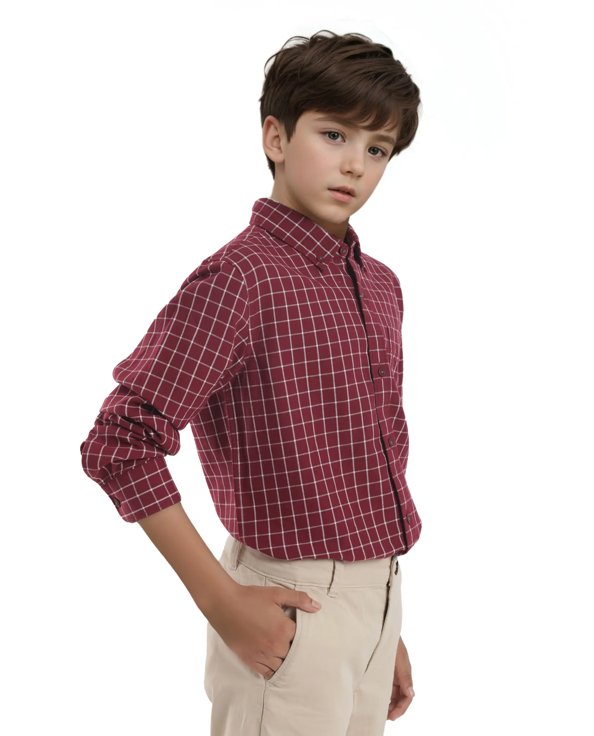 Rare Ones Kids Crew Red Cotton Full Sleeves Button Down Collar Regular Fit Checked Shirt - Image 4