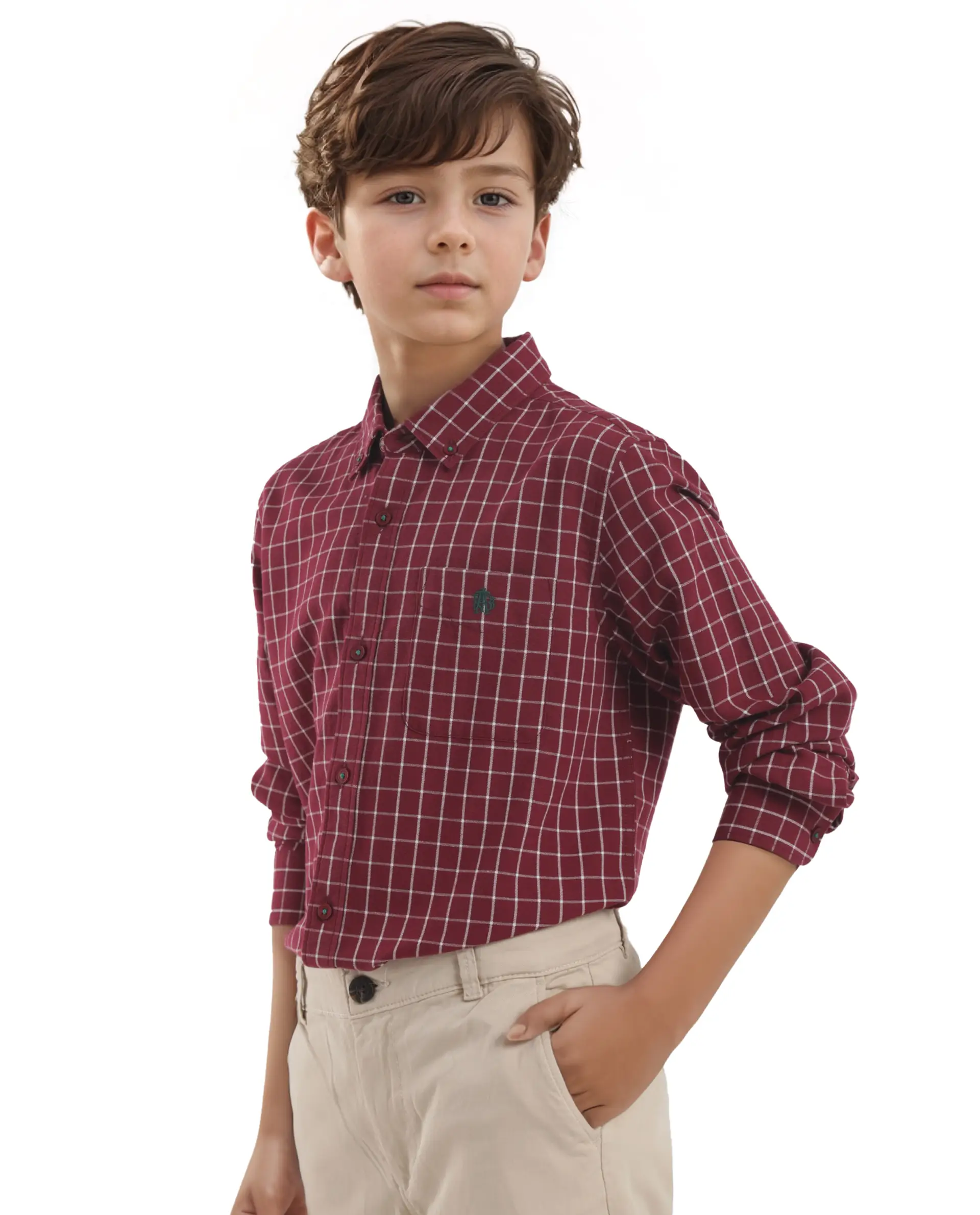 Rare Ones Kids Crew Red Cotton Full Sleeves Button Down Collar Regular Fit Checked Shirt - Image 7