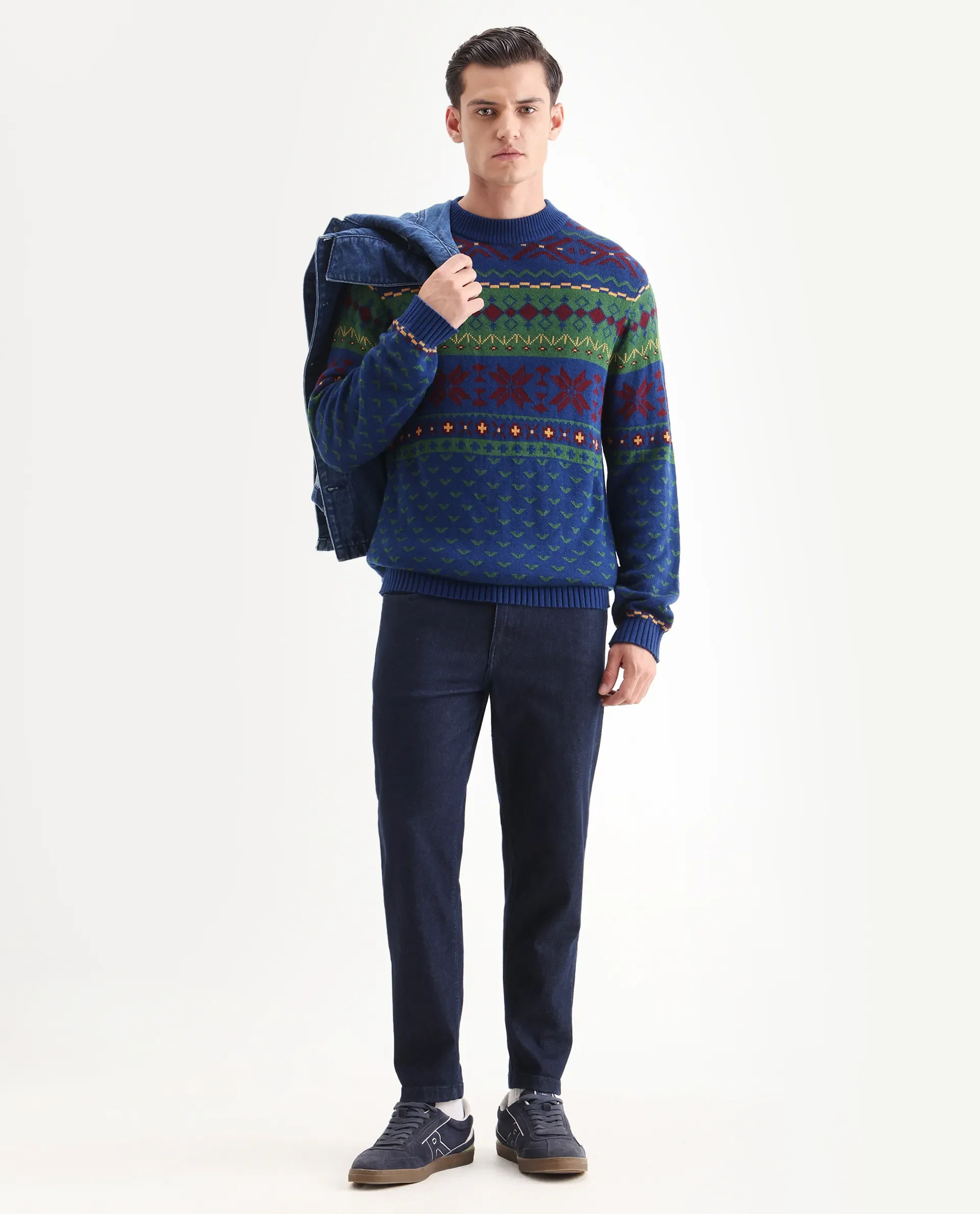 Rare Rabbit Men's Cri Blue Acrylic Fabric Full Sleeve Crew Neck Ombre Sweater - Image 2