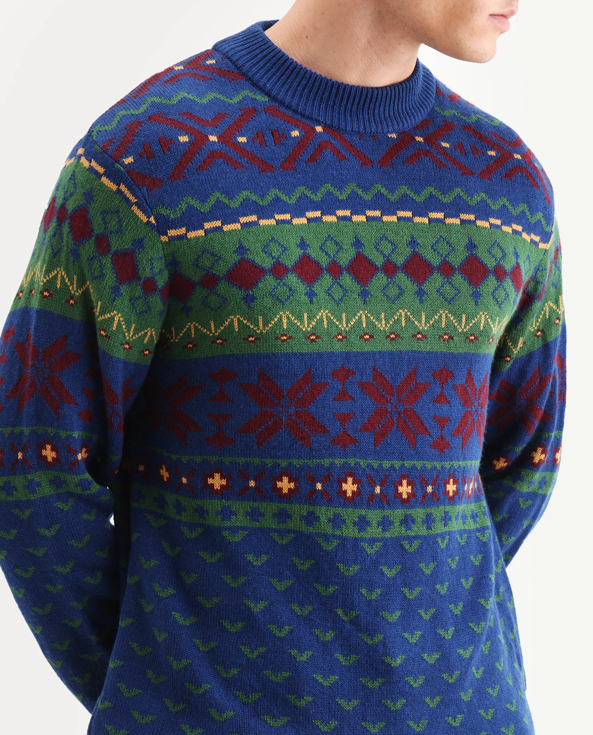 Rare Rabbit Men's Cri Blue Acrylic Fabric Full Sleeve Crew Neck Ombre Sweater - Image 3