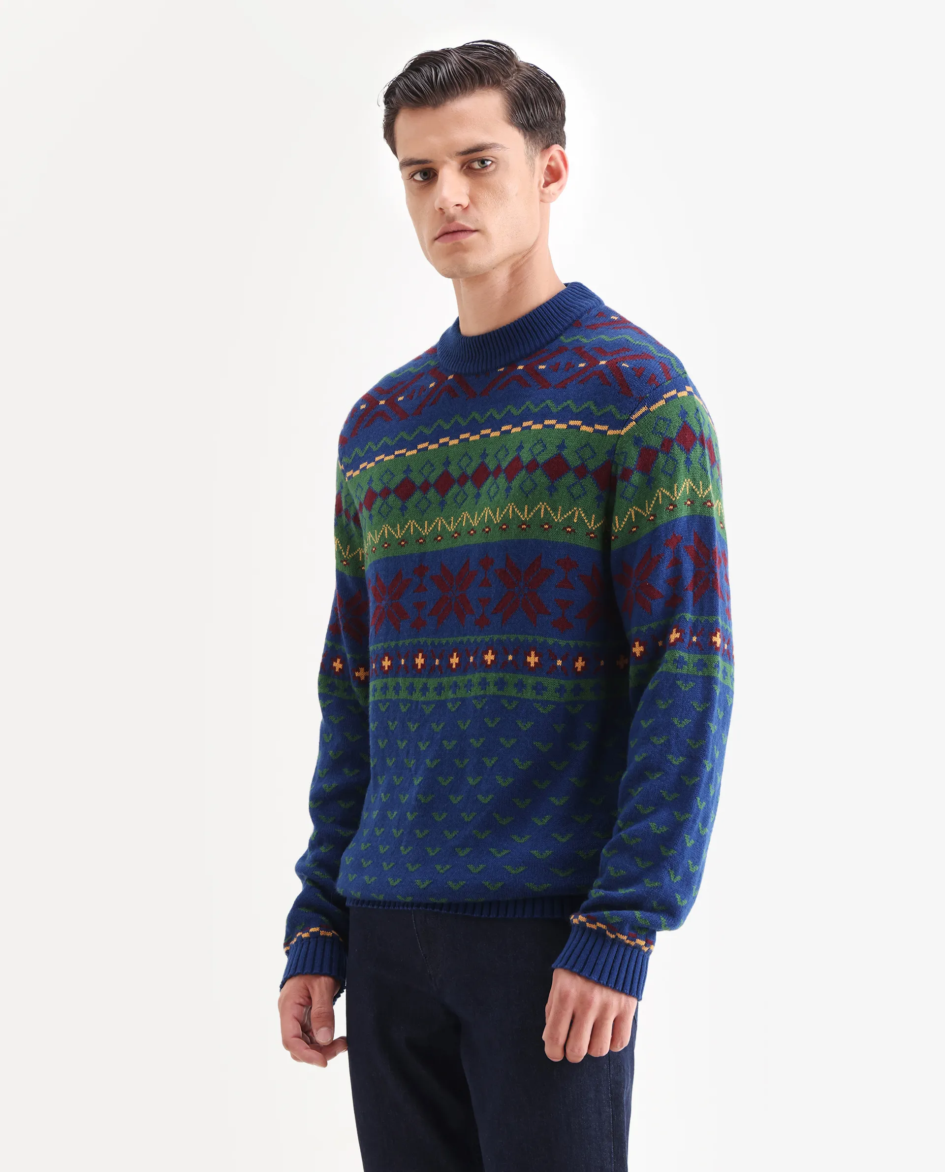 Rare Rabbit Men's Cri Blue Acrylic Fabric Full Sleeve Crew Neck Ombre Sweater - Image 5