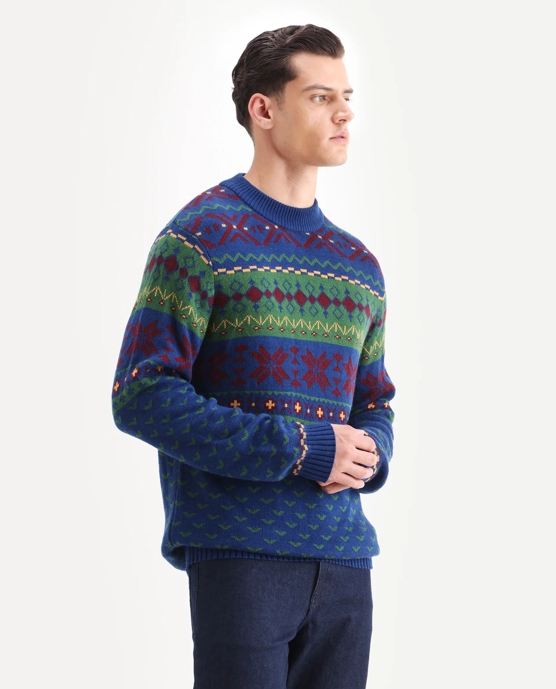 Rare Rabbit Men's Cri Blue Acrylic Fabric Full Sleeve Crew Neck Ombre Sweater - Image 6