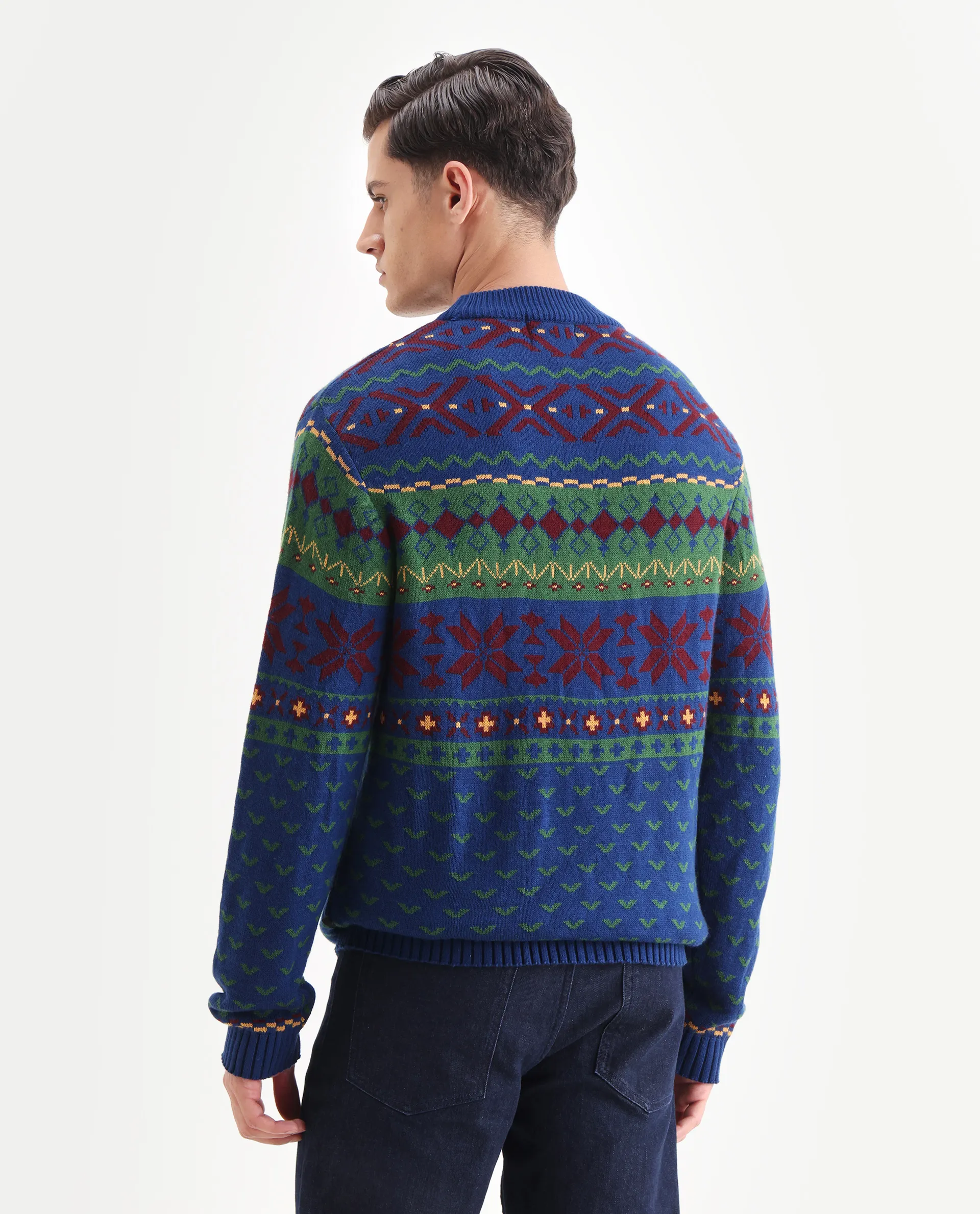 Rare Rabbit Men's Cri Blue Acrylic Fabric Full Sleeve Crew Neck Ombre Sweater - Image 7