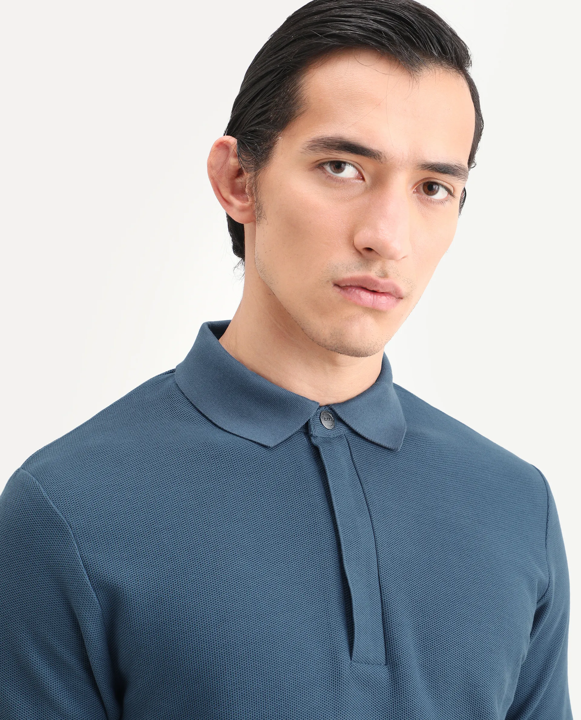 Rare Rabbit Men's Crin Blue Cotton Plain Regular Fit Half Sleeve Polo - Image 4