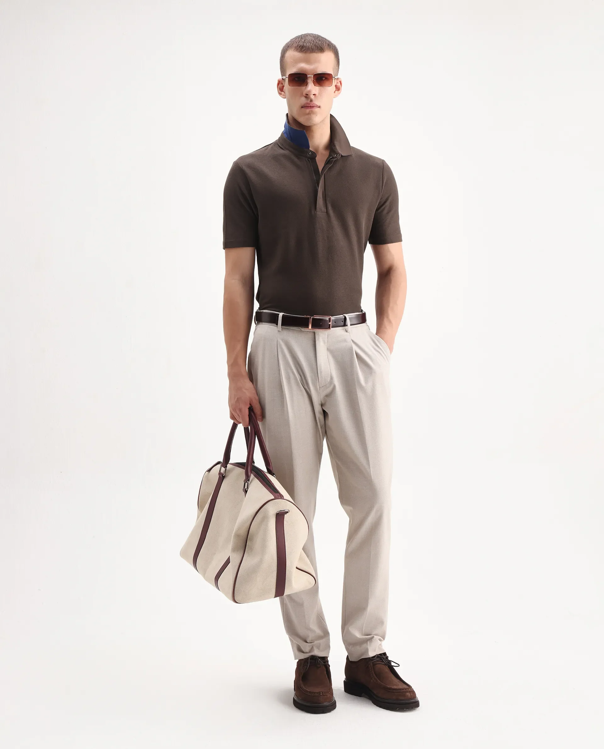 Rare Rabbit Men's Crin Brown Cotton Plain Regular Fit Half Sleeve Polo - Image 2