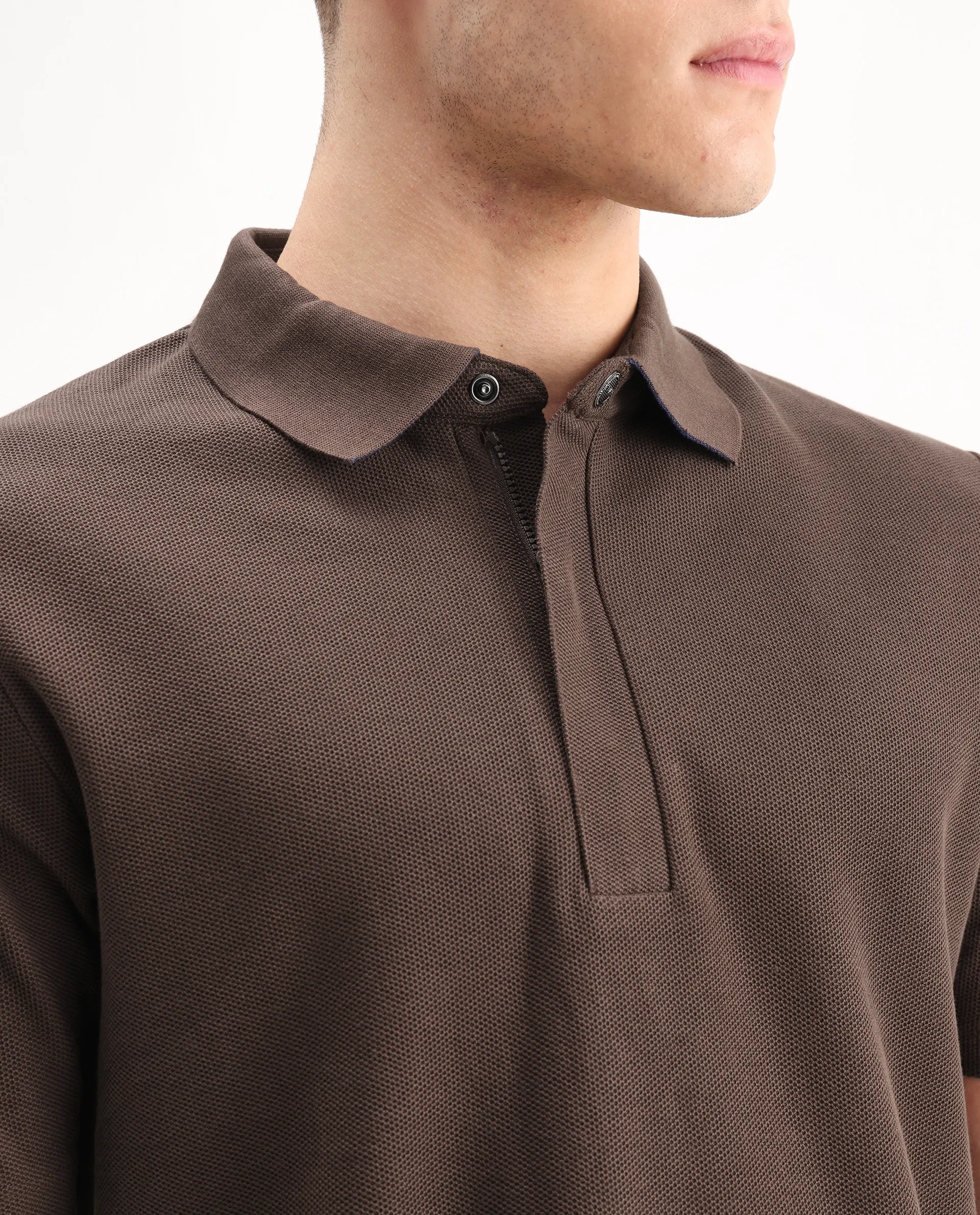 Rare Rabbit Men's Crin Brown Cotton Plain Regular Fit Half Sleeve Polo - Image 5