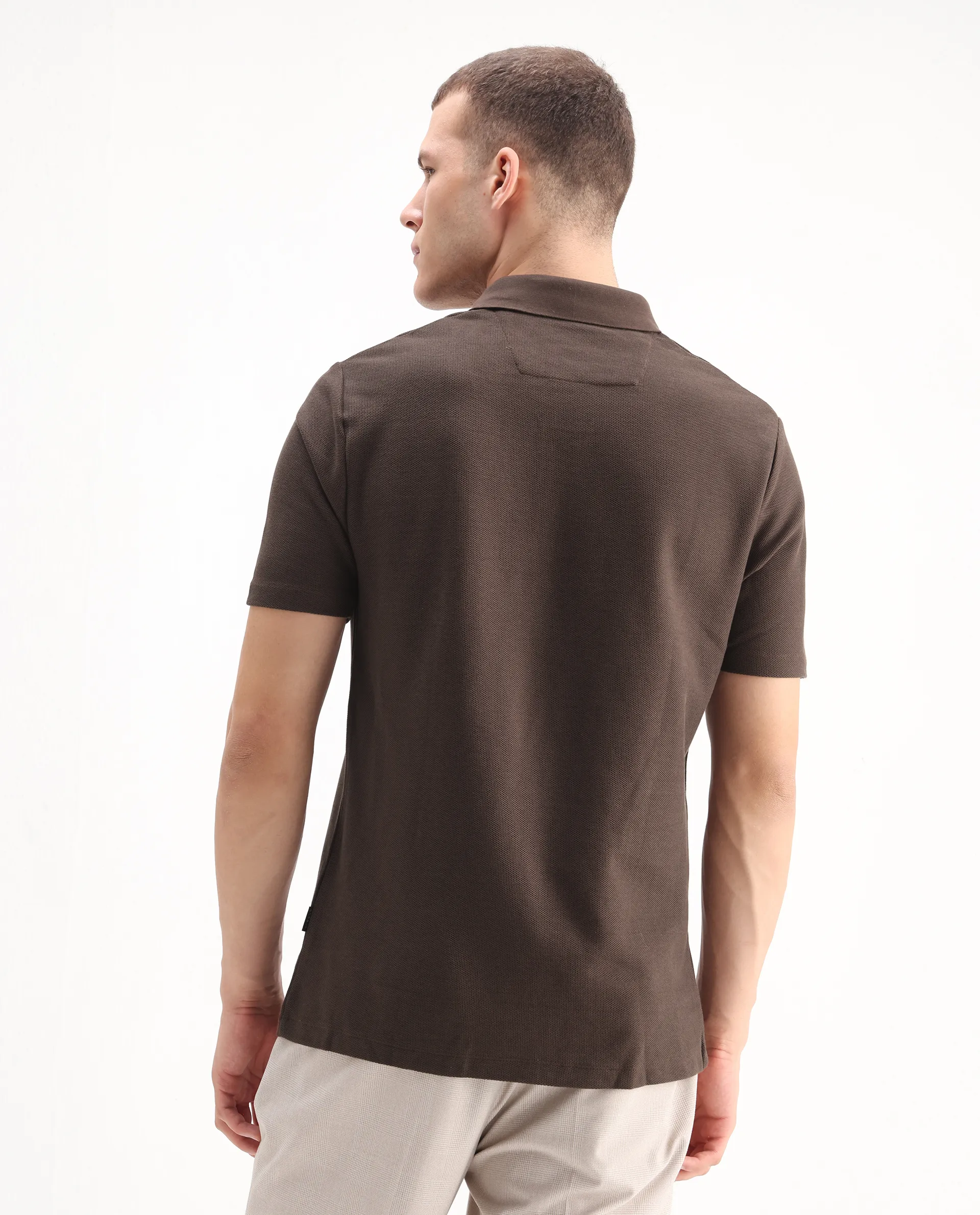 Rare Rabbit Men's Crin Brown Cotton Plain Regular Fit Half Sleeve Polo - Image 8
