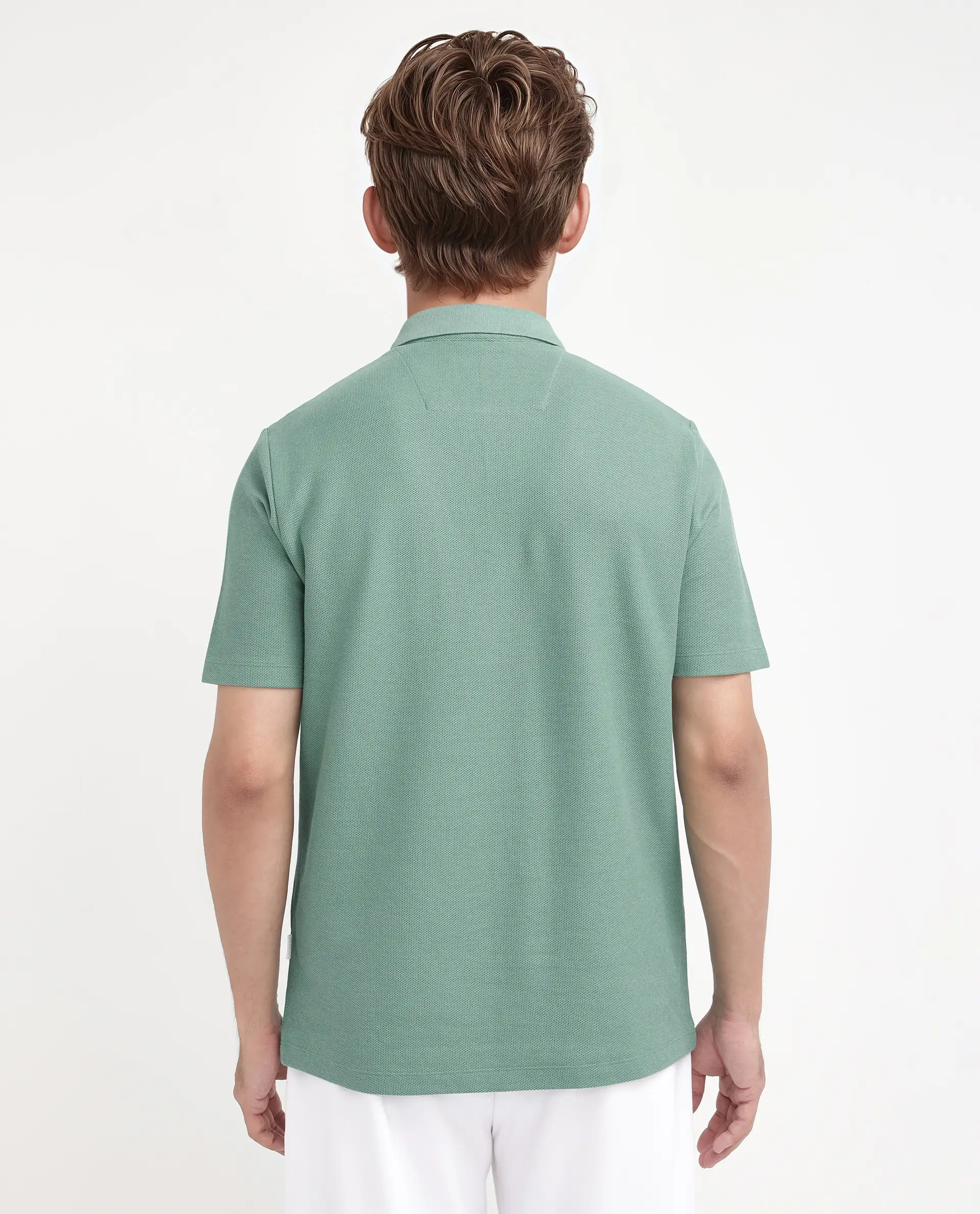 Rare Rabbit Men's Crin Light Green Cotton Plain Regular Fit Half Sleeve Polo - Image 2