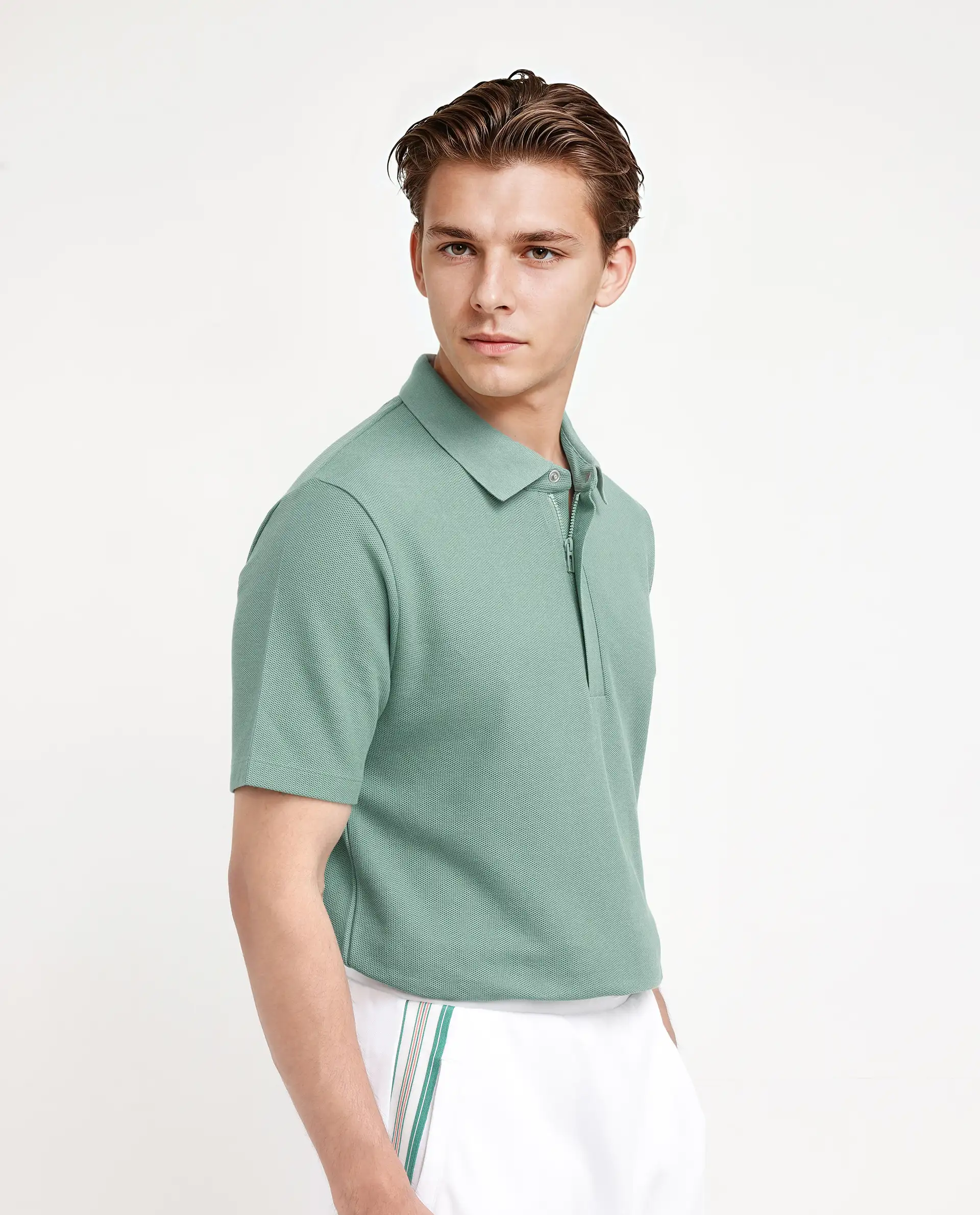 Rare Rabbit Men's Crin Light Green Cotton Plain Regular Fit Half Sleeve Polo - Image 6