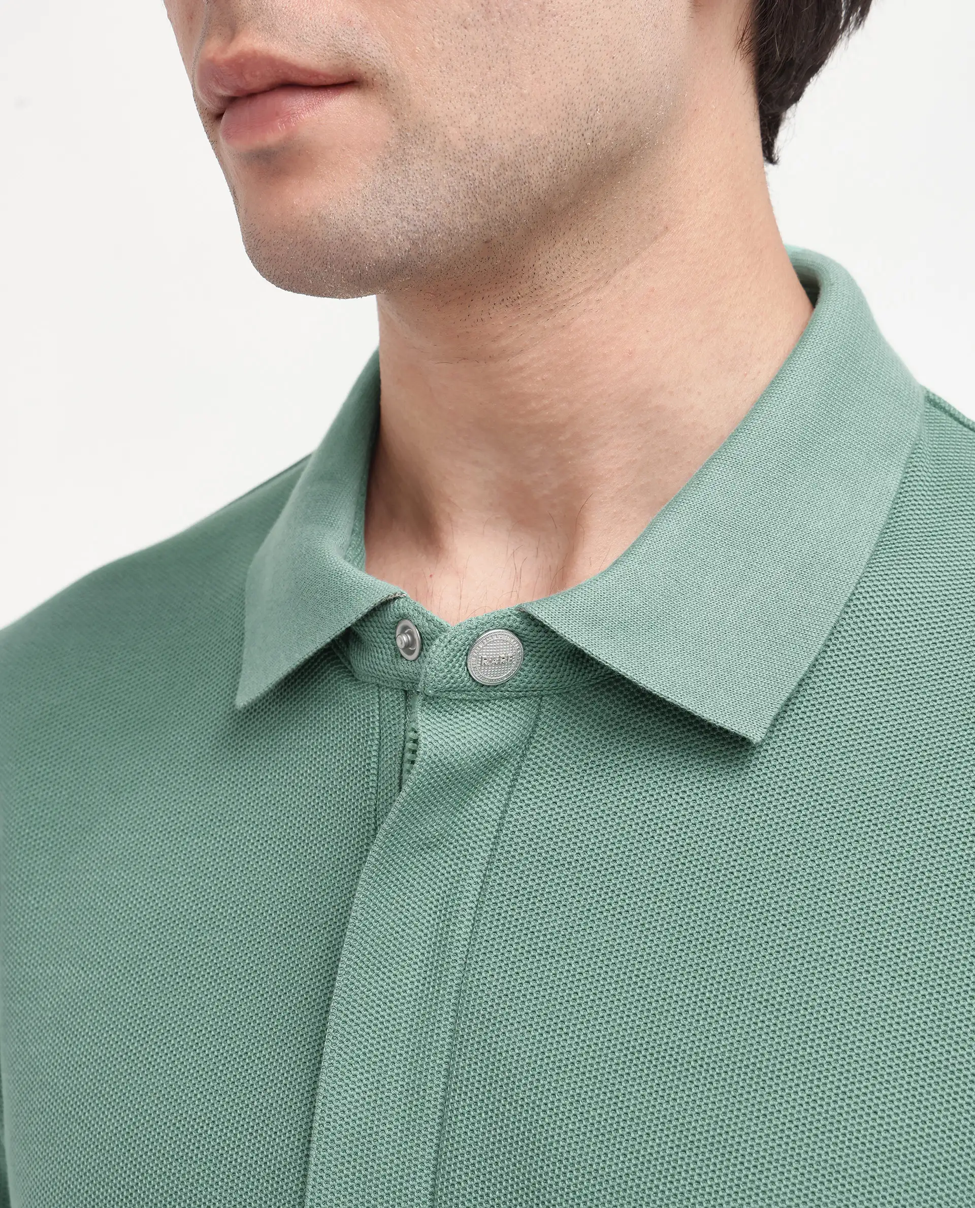 Rare Rabbit Men's Crin Light Green Cotton Plain Regular Fit Half Sleeve Polo - Image 8