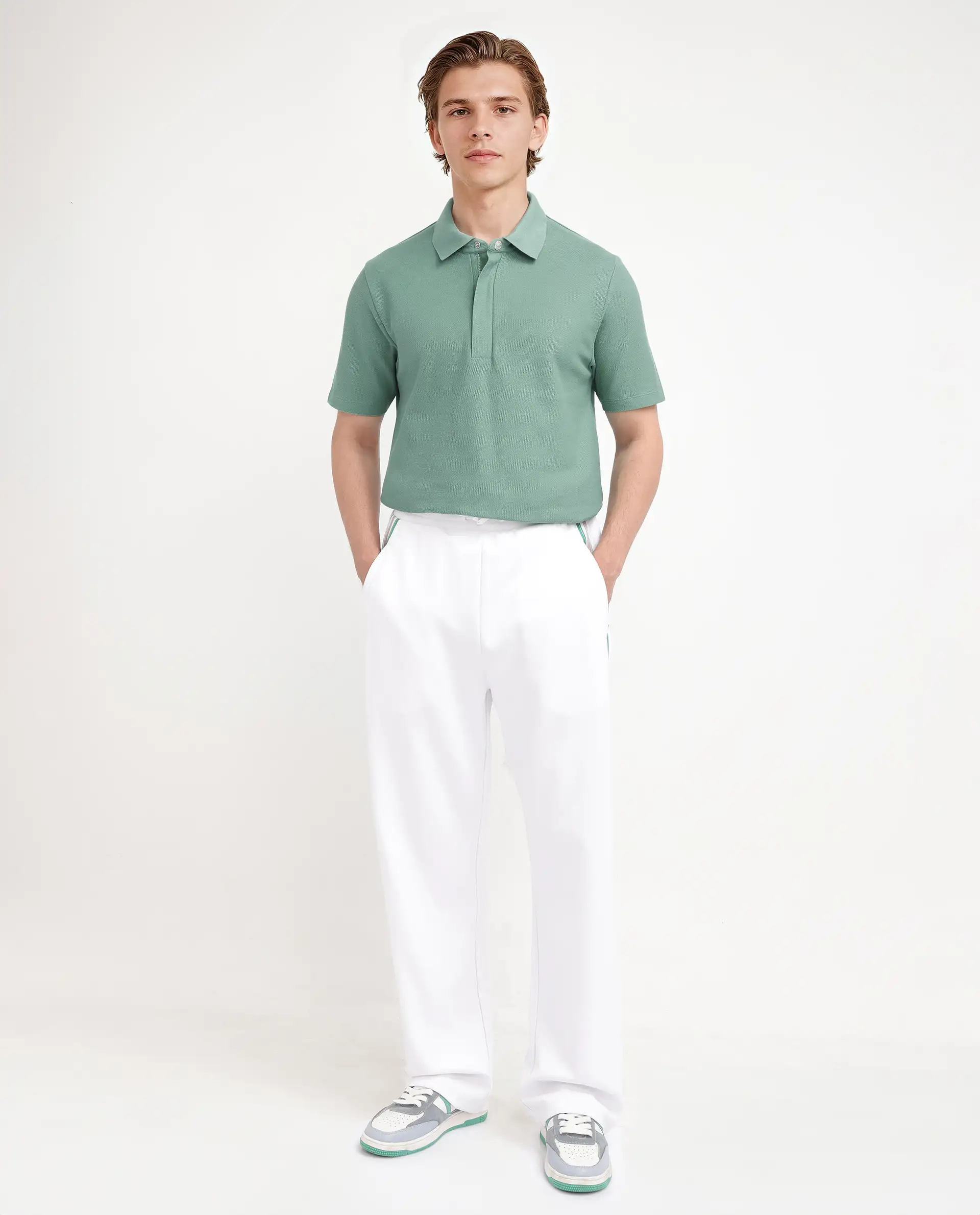 Rare Rabbit Men's Crin Light Green Cotton Plain Regular Fit Half Sleeve Polo - Image 9