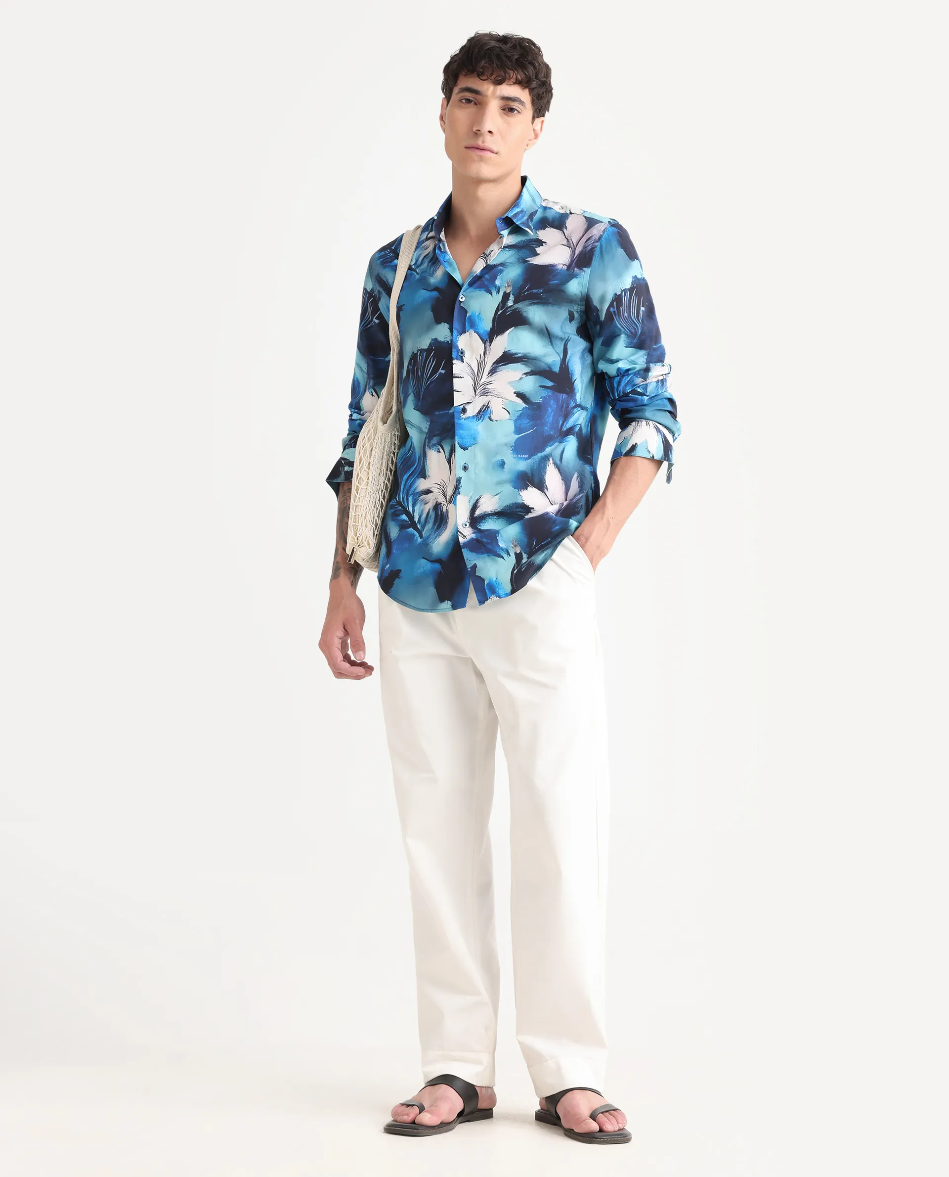 Rare Rabbit Men's Crin Blue Viscose Floral Print Regular Fit Full Sleeve Collared Shirt - Image 2