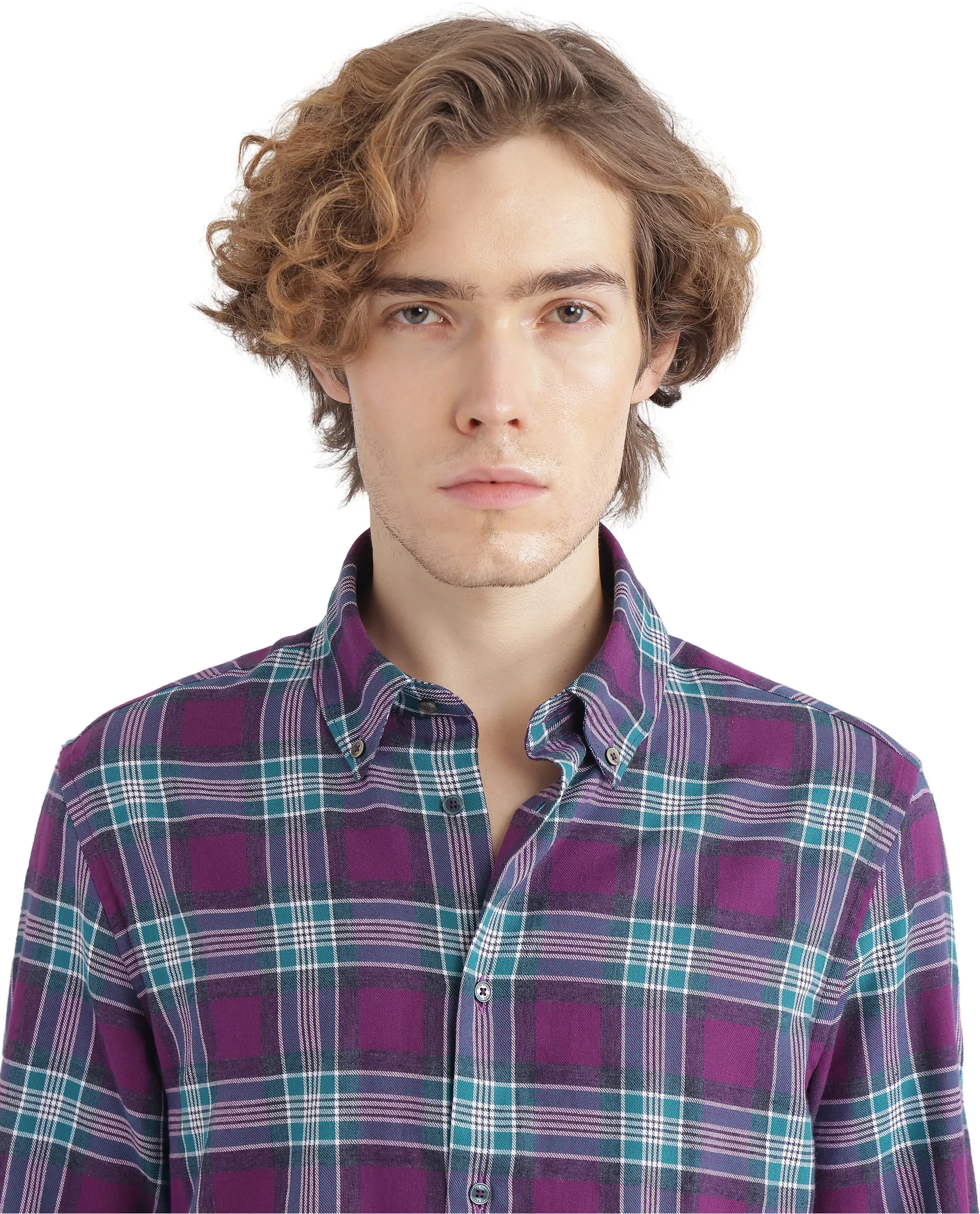 Rare Rabbit Men's Crin Dark Purple Cotton Checked Print Oversized Fit Full Sleeve Collared Shirt - Image 3