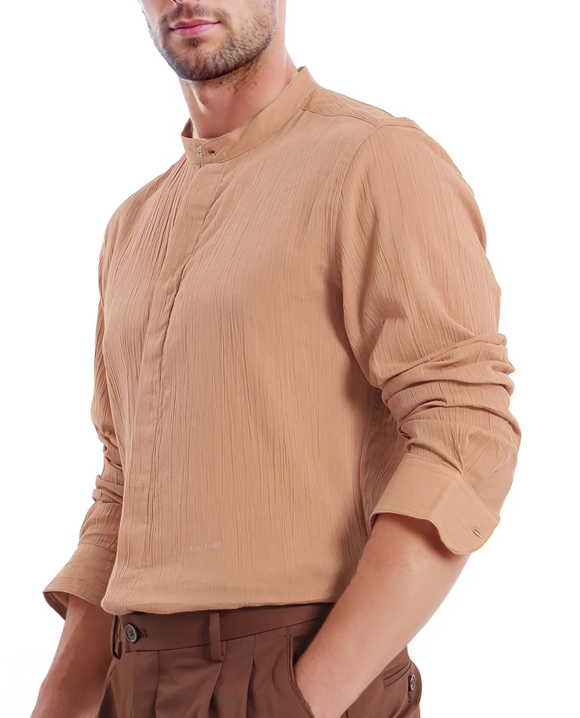 Rare Rabbit Men's Plain Regular Fit Full Sleeve Mandarin Collar Shirt - Image 4