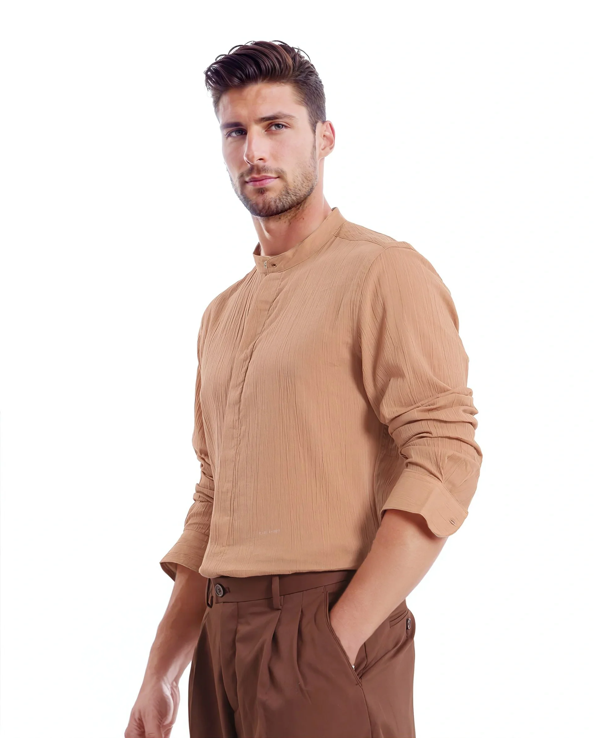 Rare Rabbit Men's Plain Regular Fit Full Sleeve Mandarin Collar Shirt - Image 5