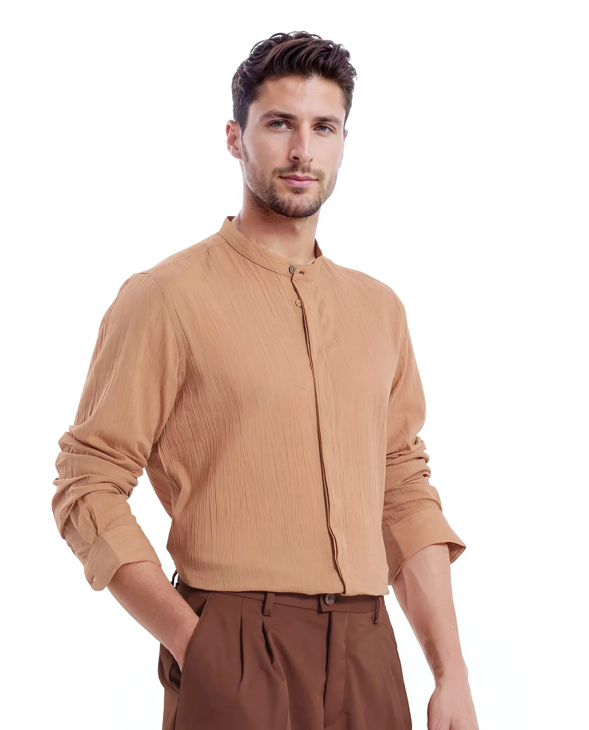 Rare Rabbit Men's Plain Regular Fit Full Sleeve Mandarin Collar Shirt - Image 6