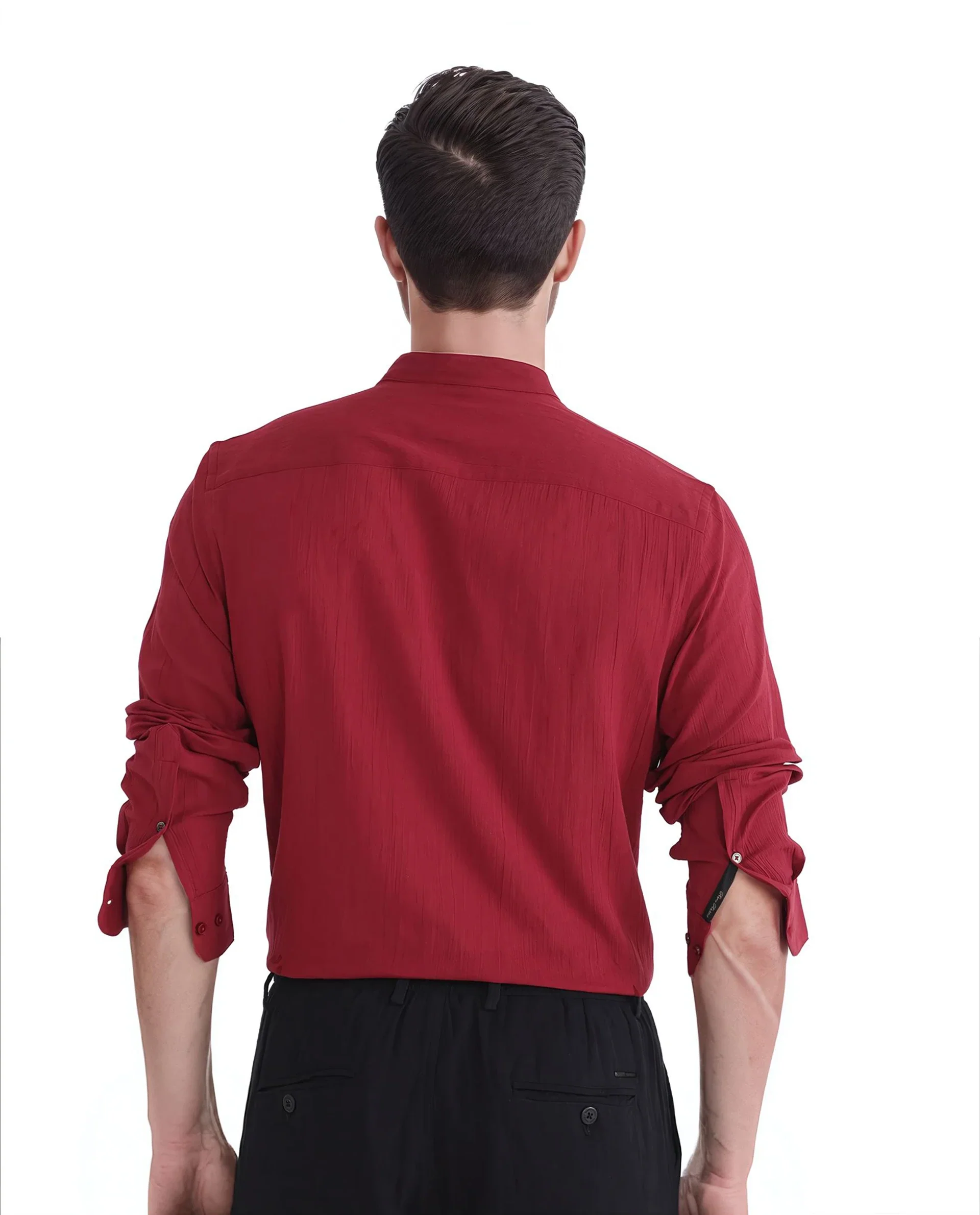 Rare Rabbit Men's Crinkle-25 Red Plain Regular Fit Full Sleeve Mandarin Collar Shirt - Image 5