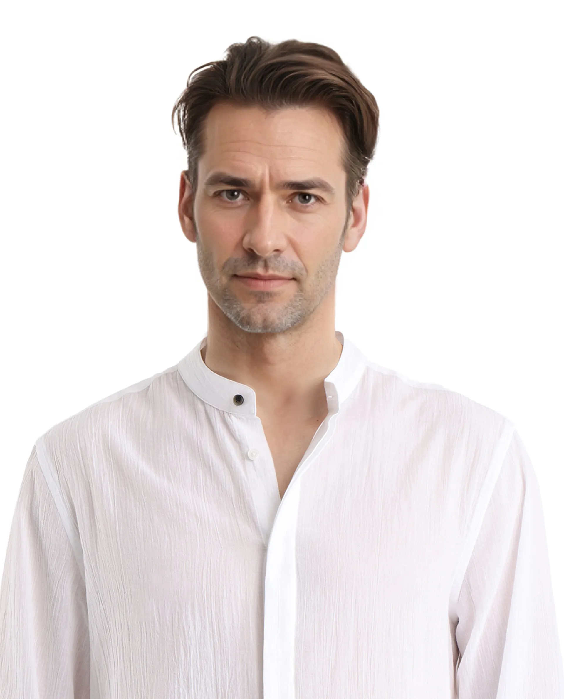 Rare Rabbit Men's Crinkle-25 White Plain Regular Fit Full Sleeve Mandarin Collar Shirt - Image 3