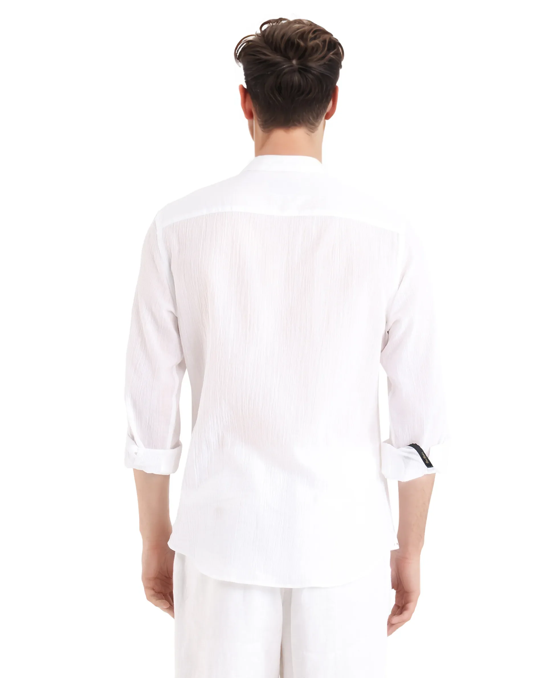 Rare Rabbit Men's Crinkle-25 White Plain Regular Fit Full Sleeve Mandarin Collar Shirt - Image 4