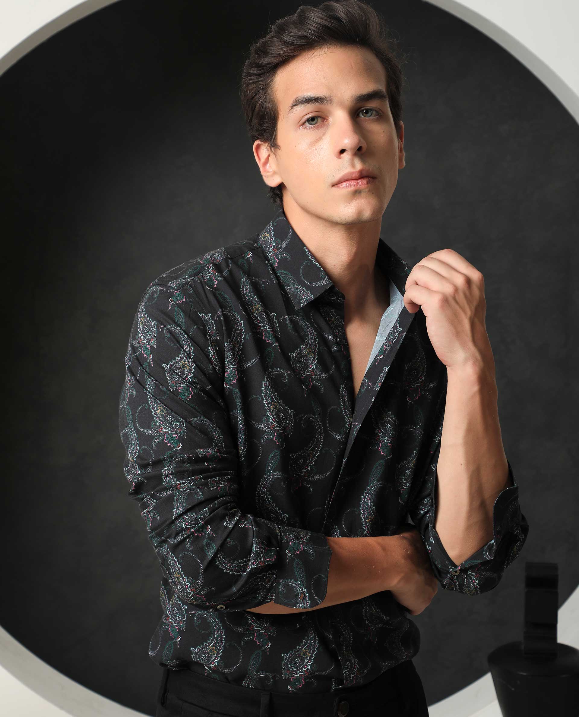 Rare Rabbit Men's Crislon Black Cotton Paisley Print Regular Fit Full Sleeve Collared Shirt - Image 3