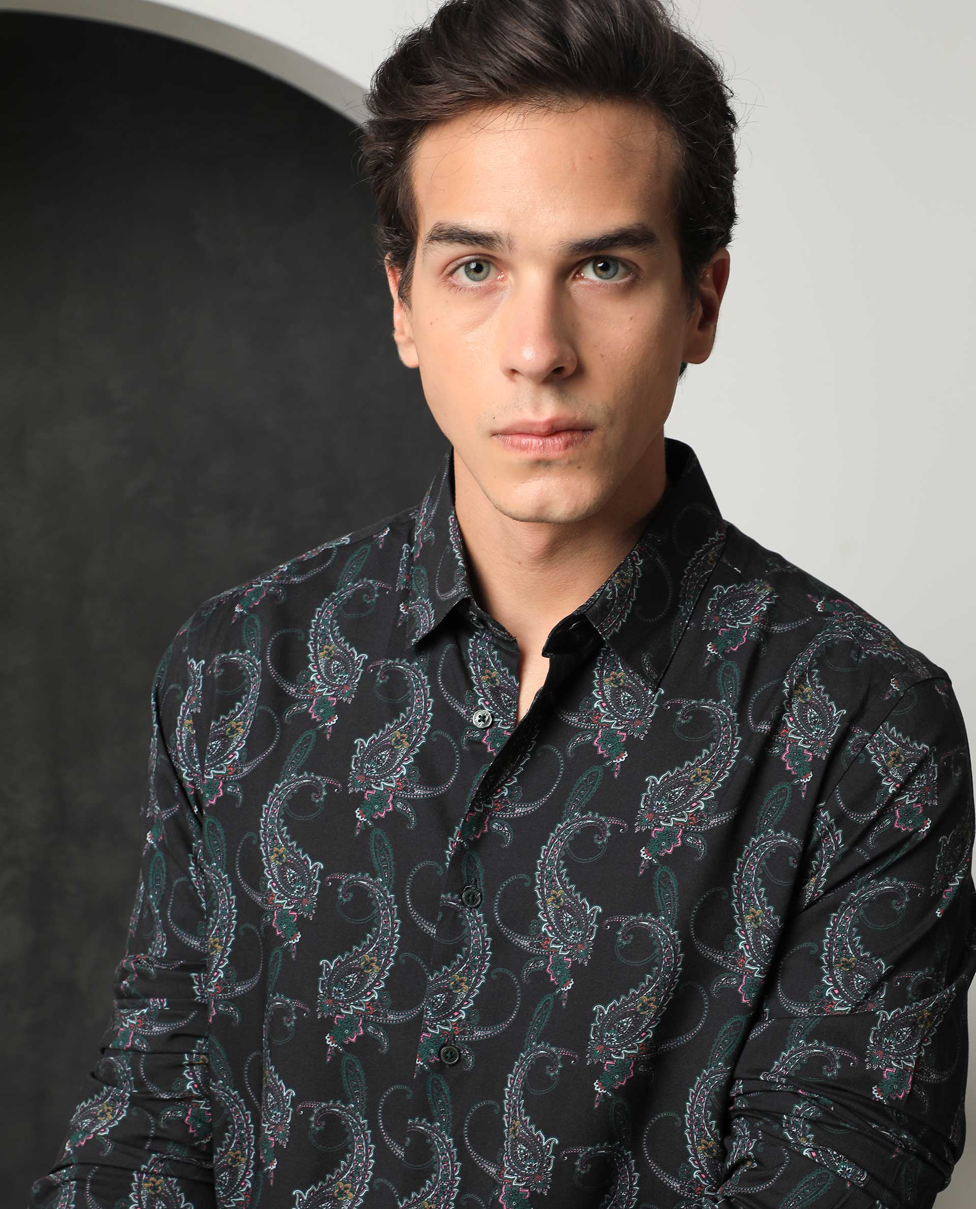 Rare Rabbit Men's Crislon Black Cotton Paisley Print Regular Fit Full Sleeve Collared Shirt - Image 4