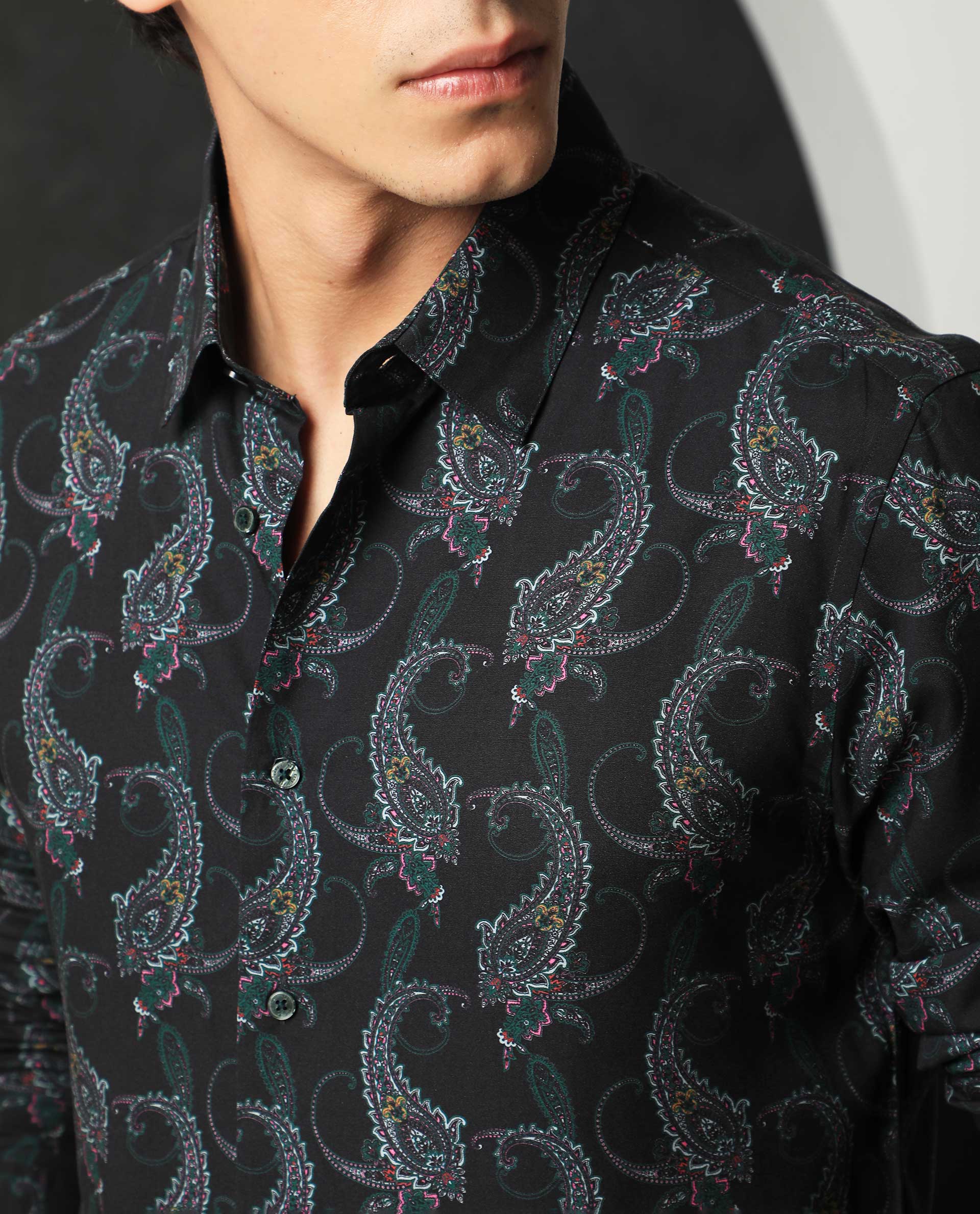 Rare Rabbit Men's Crislon Black Cotton Paisley Print Regular Fit Full Sleeve Collared Shirt - Image 6