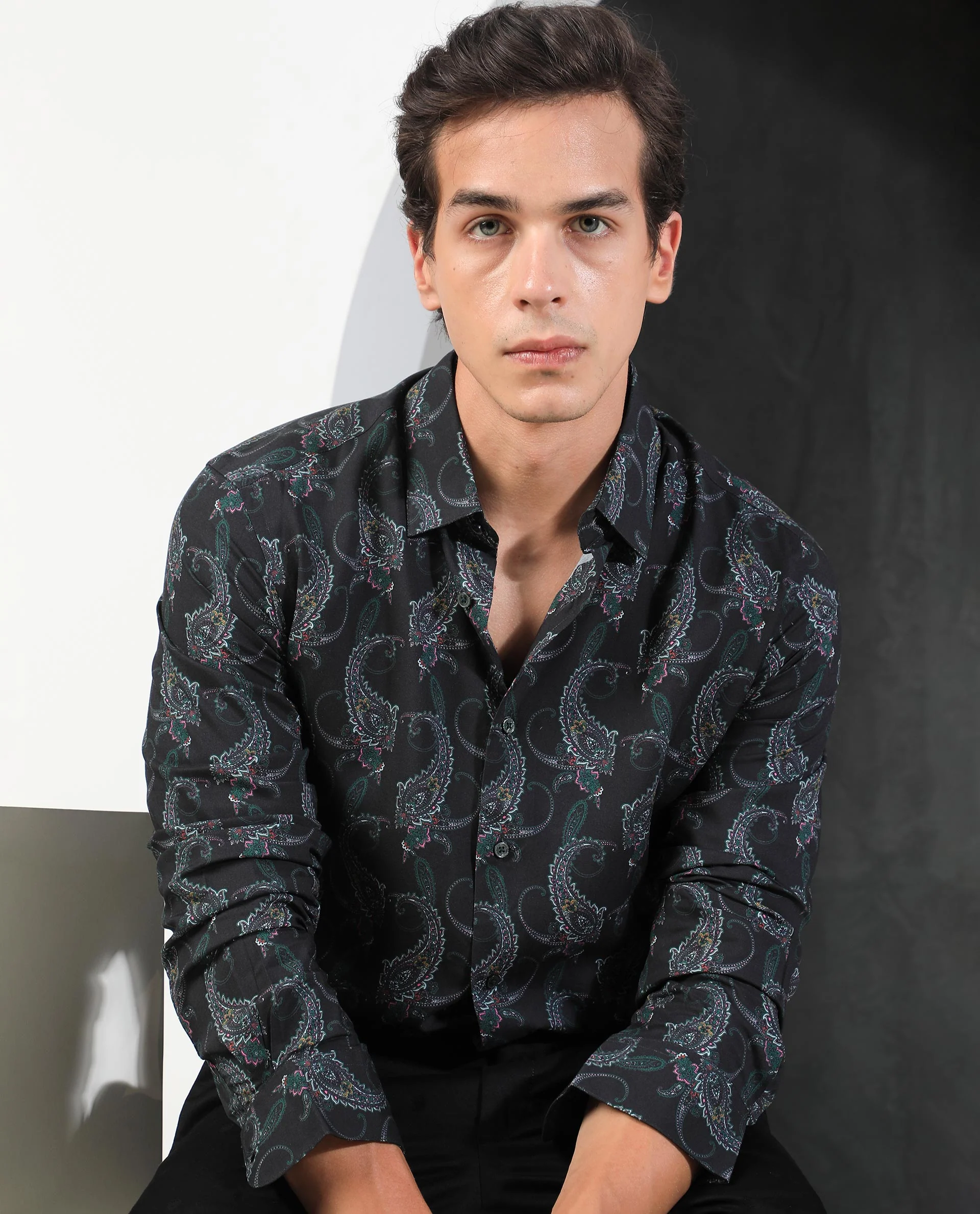 Rare Rabbit Men's Crislon Black Cotton Paisley Print Regular Fit Full Sleeve Collared Shirt - Image 7