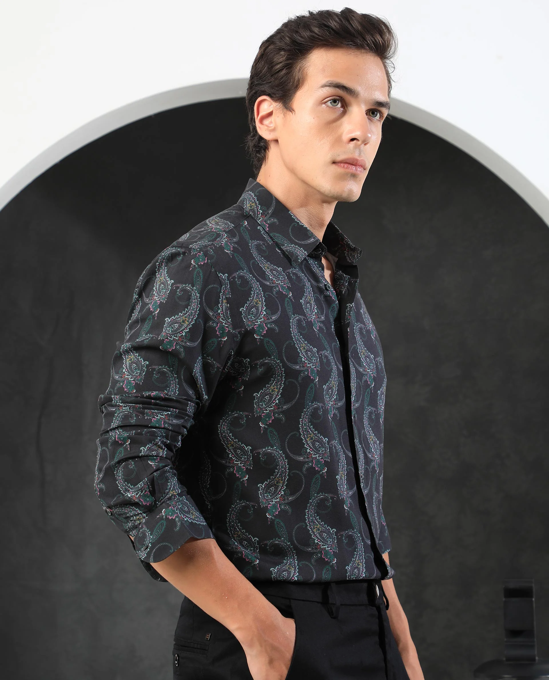 Rare Rabbit Men's Crislon Black Cotton Paisley Print Regular Fit Full Sleeve Collared Shirt - Image 8