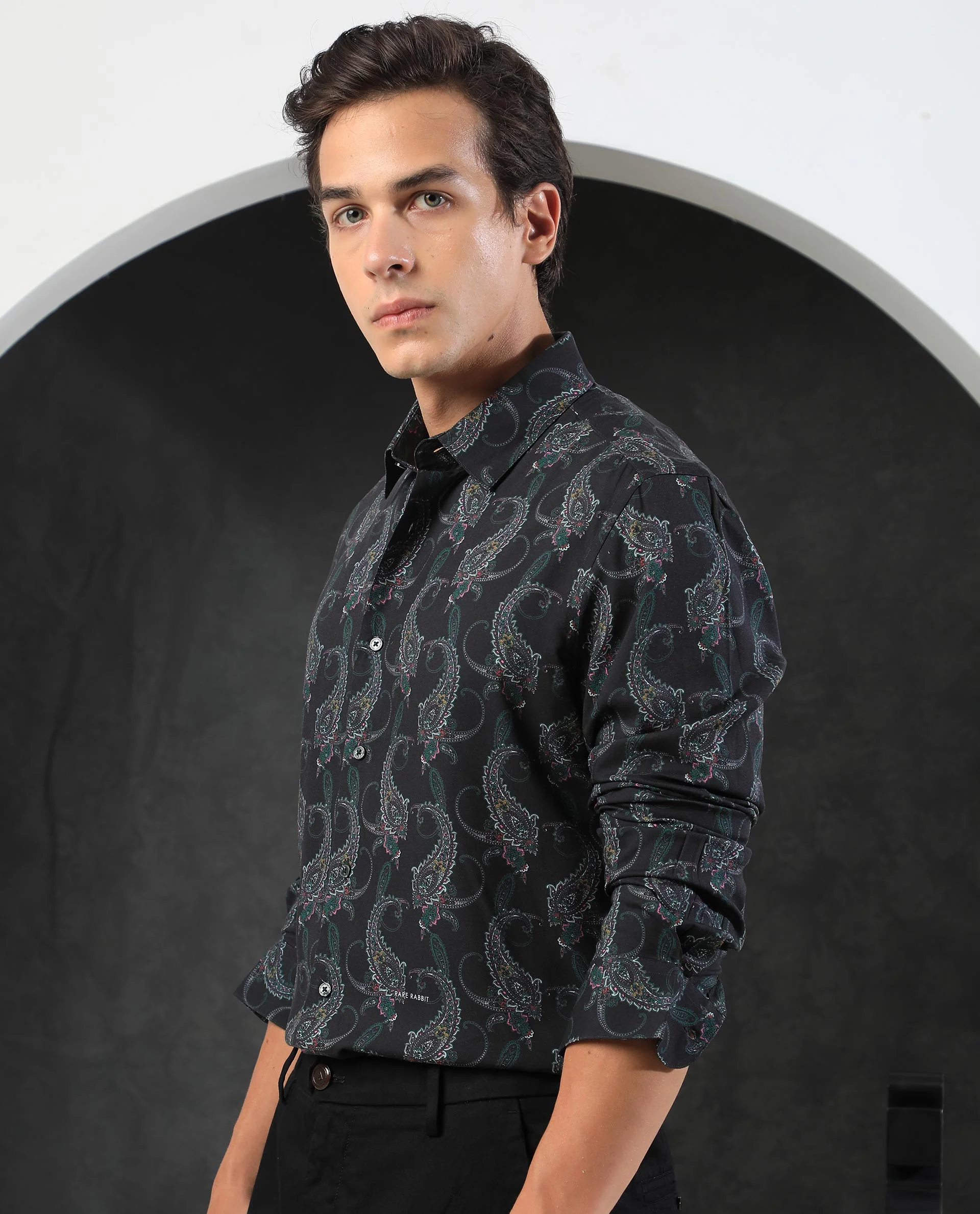 Rare Rabbit Men's Crislon Black Cotton Paisley Print Regular Fit Full Sleeve Collared Shirt - Image 9