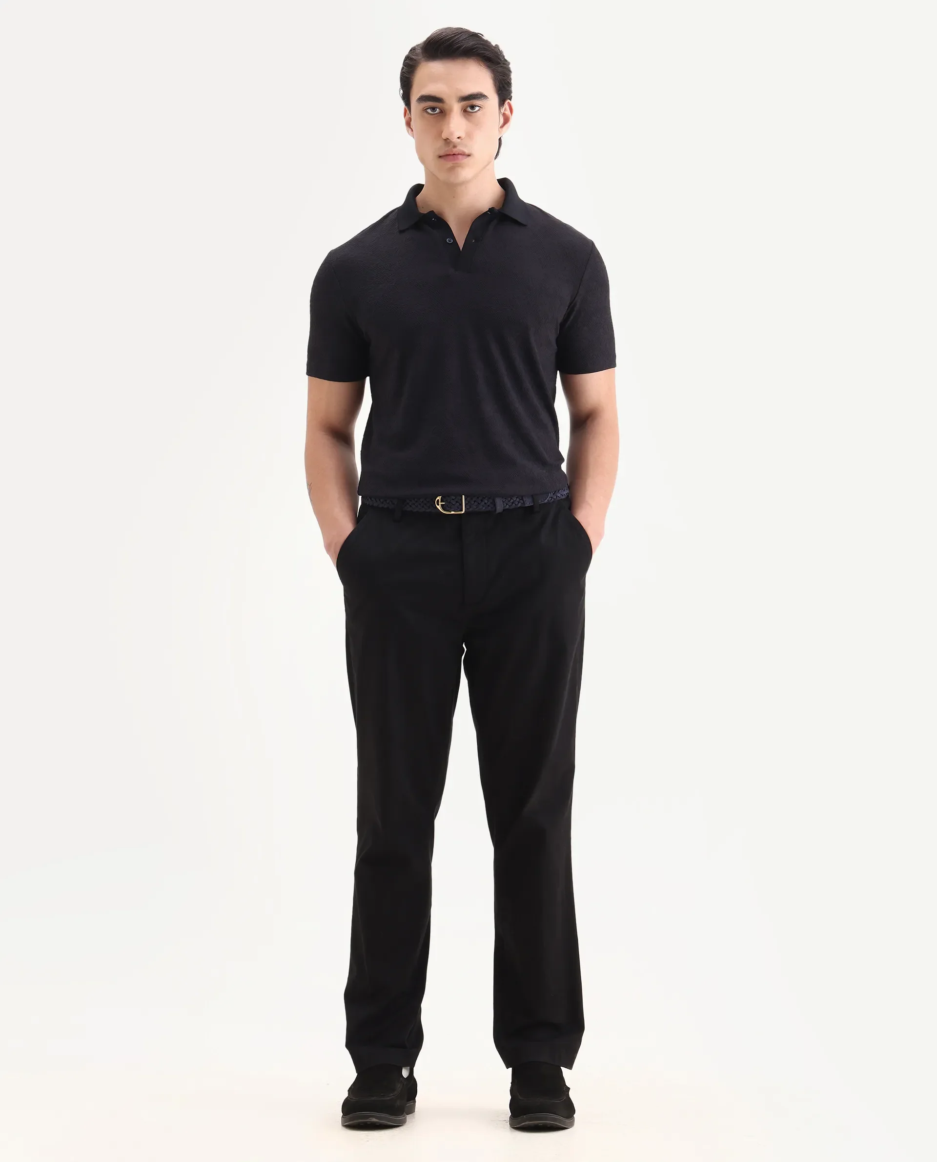 Rare Rabbit Men's Criuse Navy Polyester Jacquard Regular Fit Half Sleeve Polo - Image 2