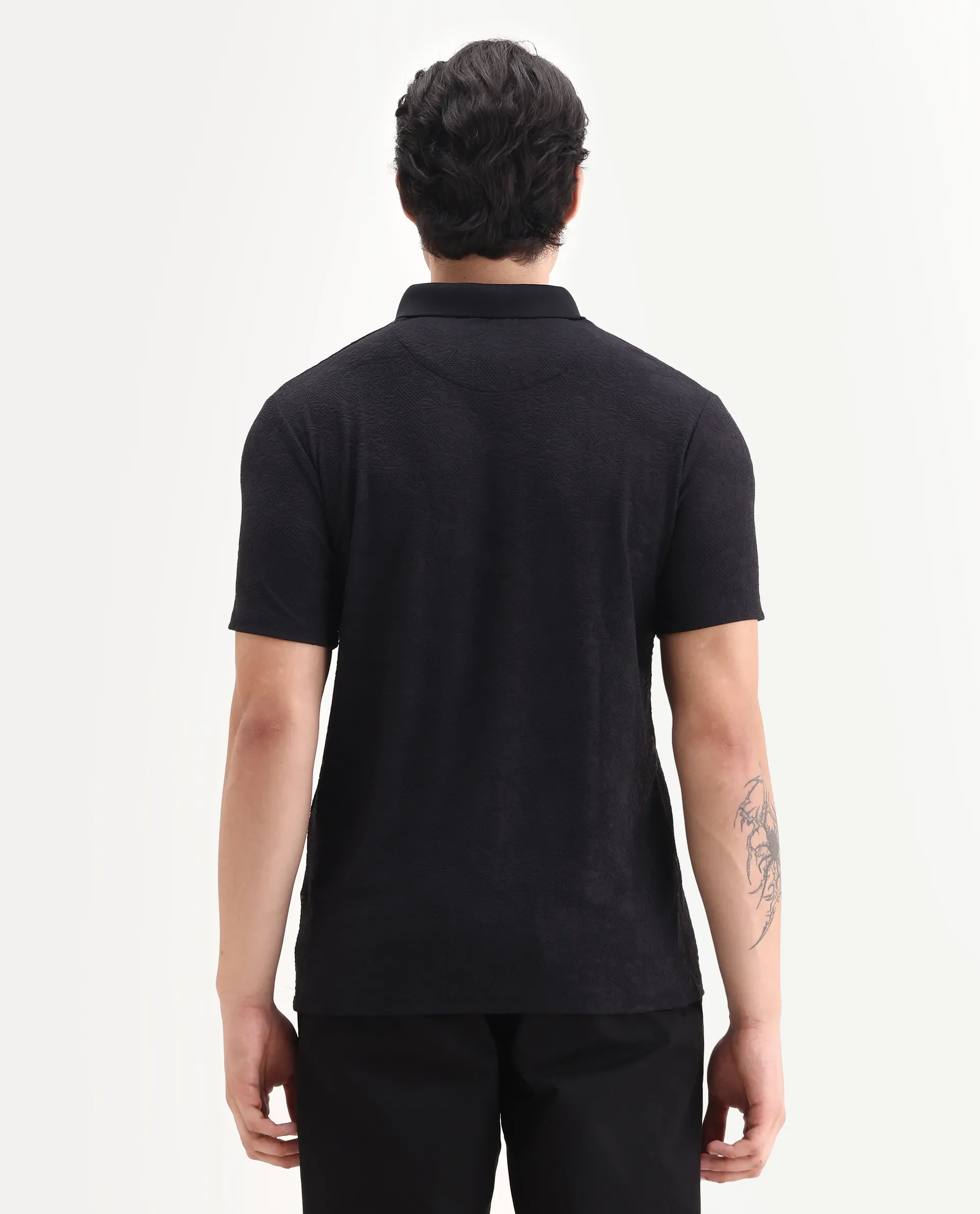 Rare Rabbit Men's Criuse Navy Polyester Jacquard Regular Fit Half Sleeve Polo - Image 7